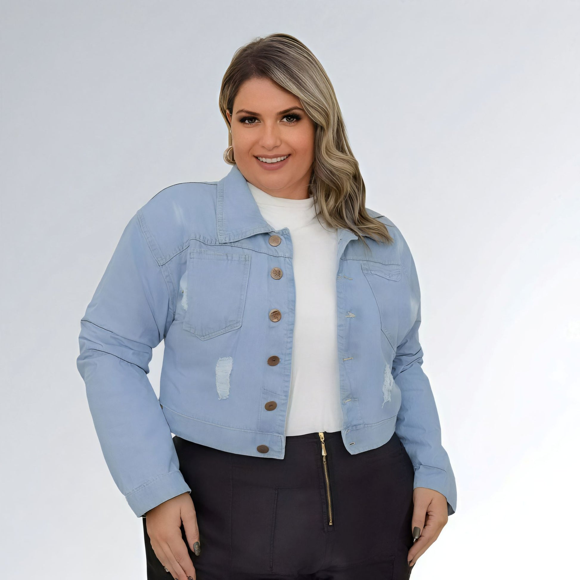 Jaqueta Jeans Plus Size Casual Feminina Jz New Moda