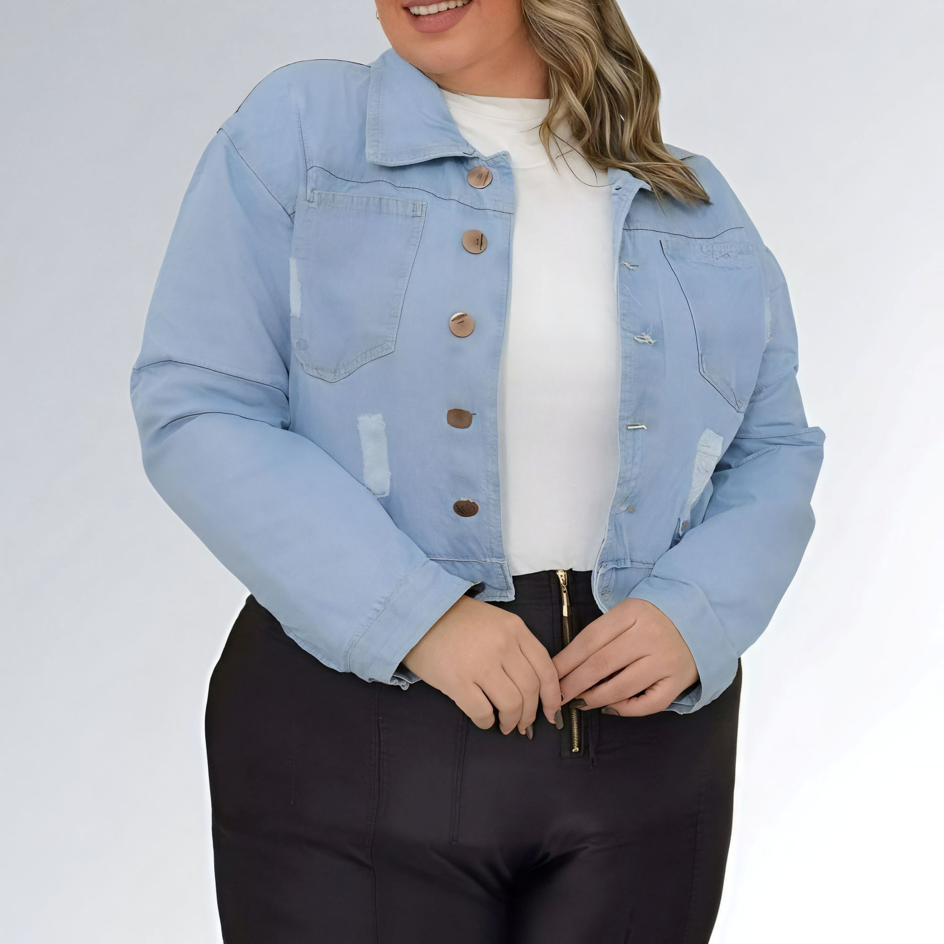 Jaqueta Jeans Plus Size Casual Feminina Jz New Moda