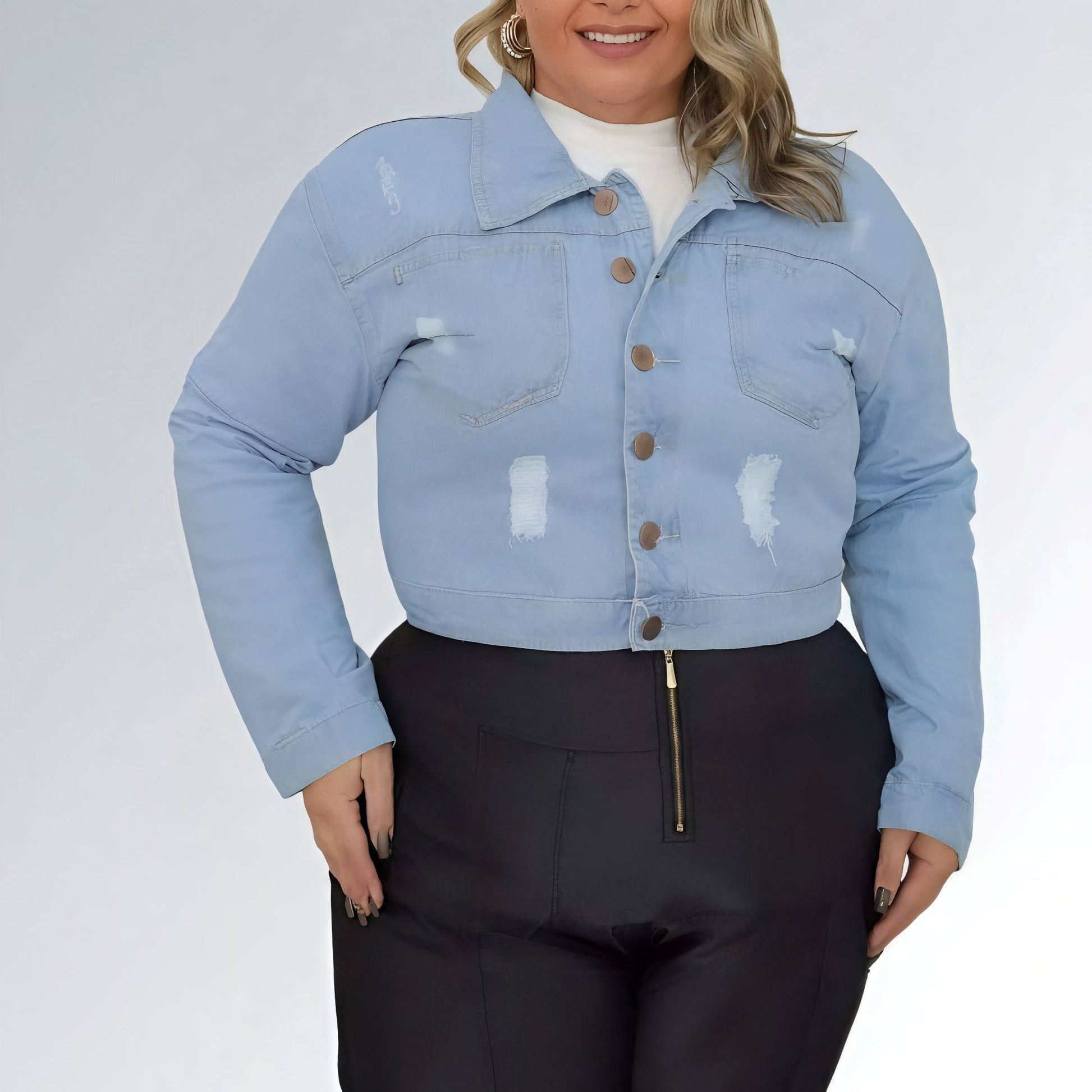 Jaqueta Jeans Plus Size Casual Feminina Jz New Moda