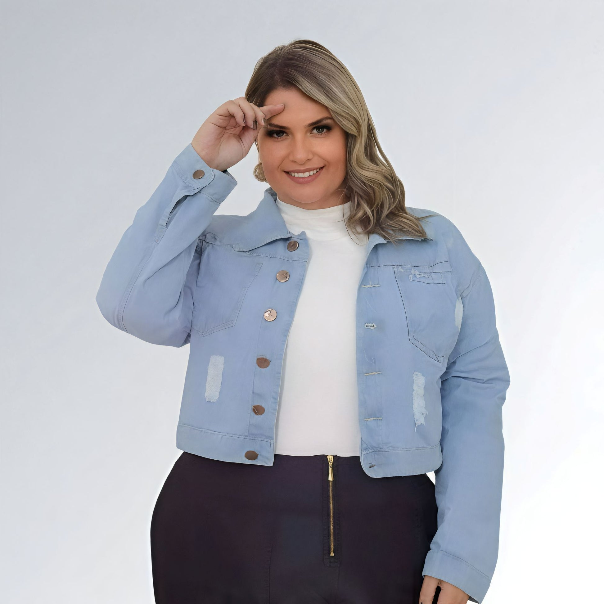 Jaqueta Jeans Plus Size Casual Feminina Jz New Moda