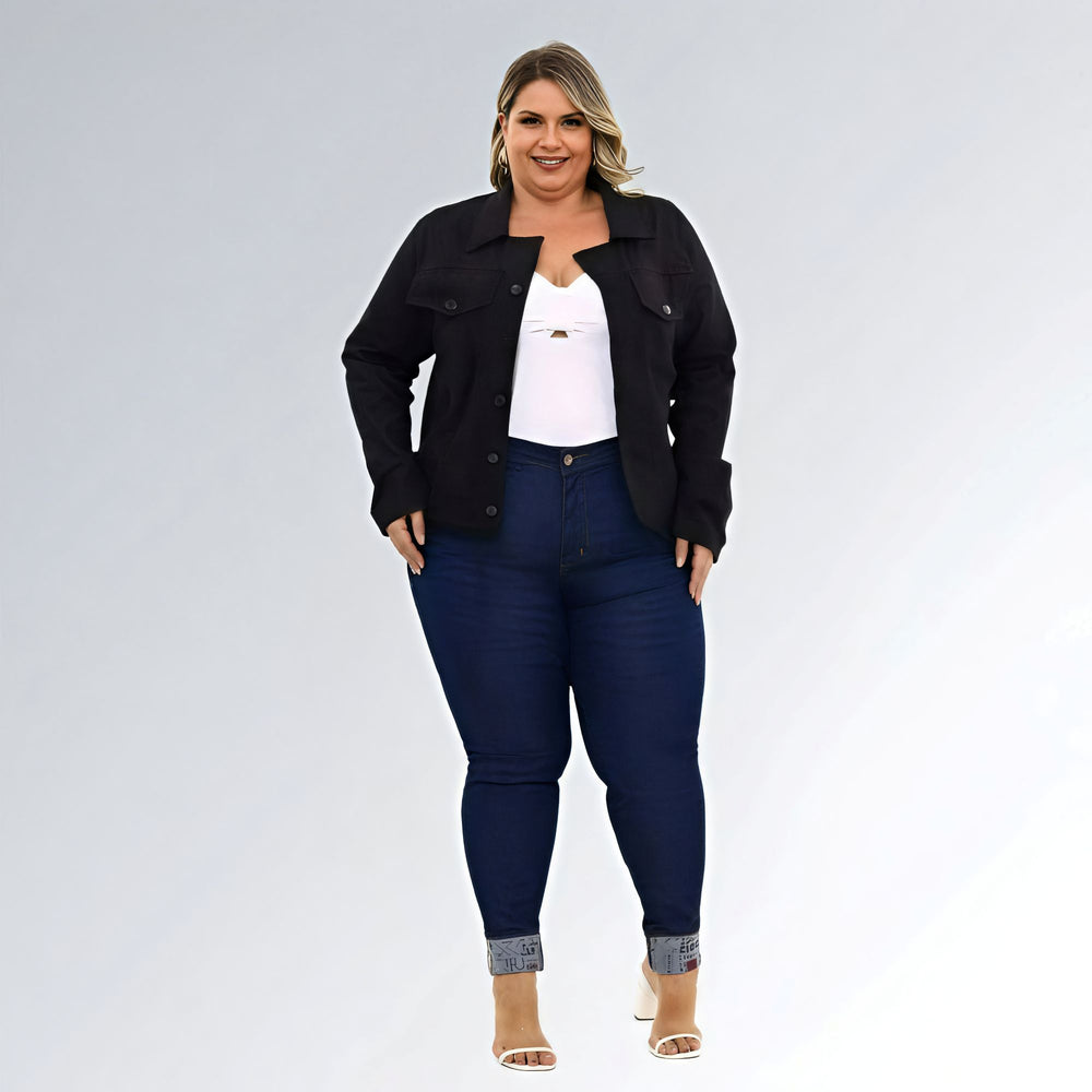 Jaqueta Jeans Plus Size Preta Casual Feminina Jz New Moda