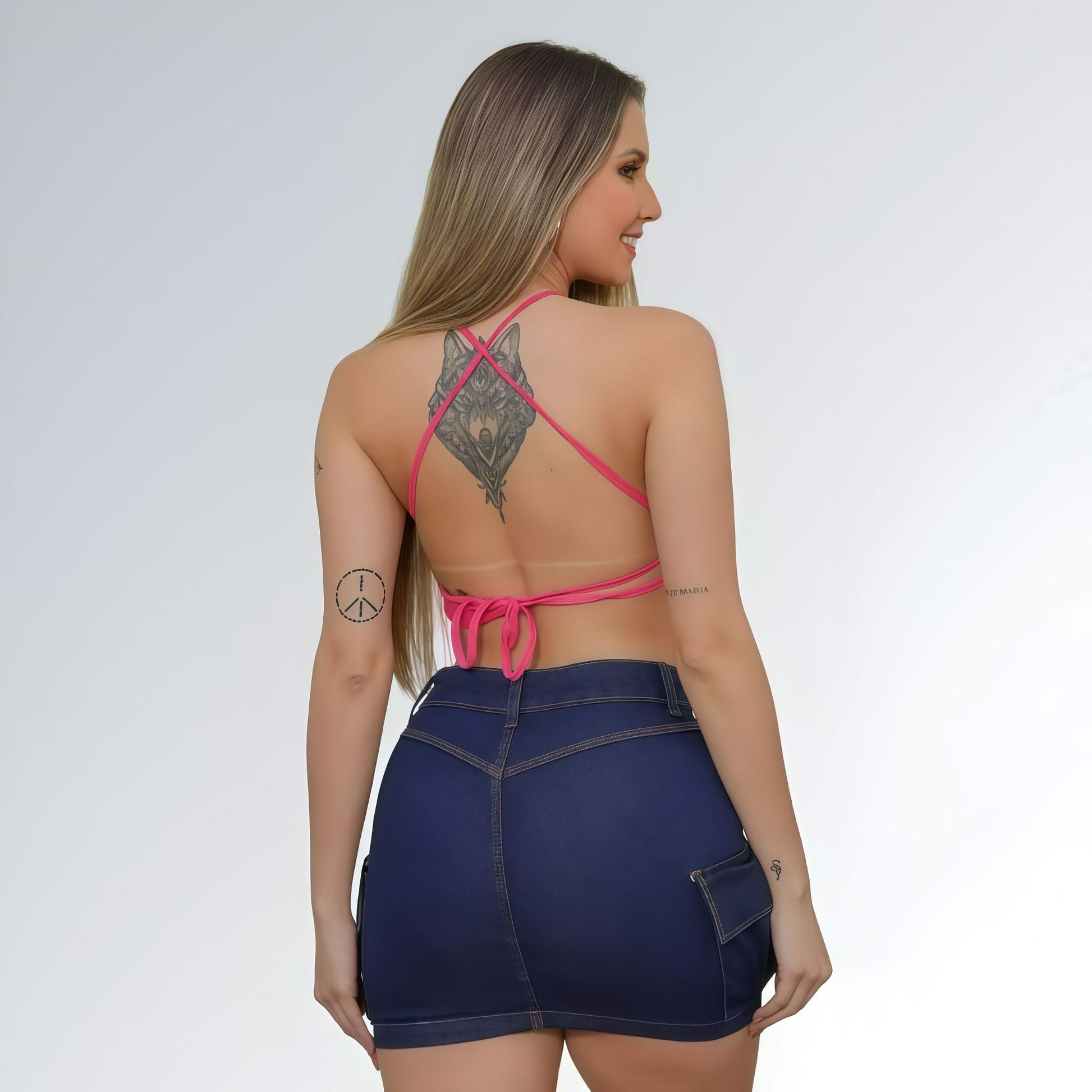 Mini Saia Jeans Cargo Azul Escuro Bolsos Feminina Jz New Moda