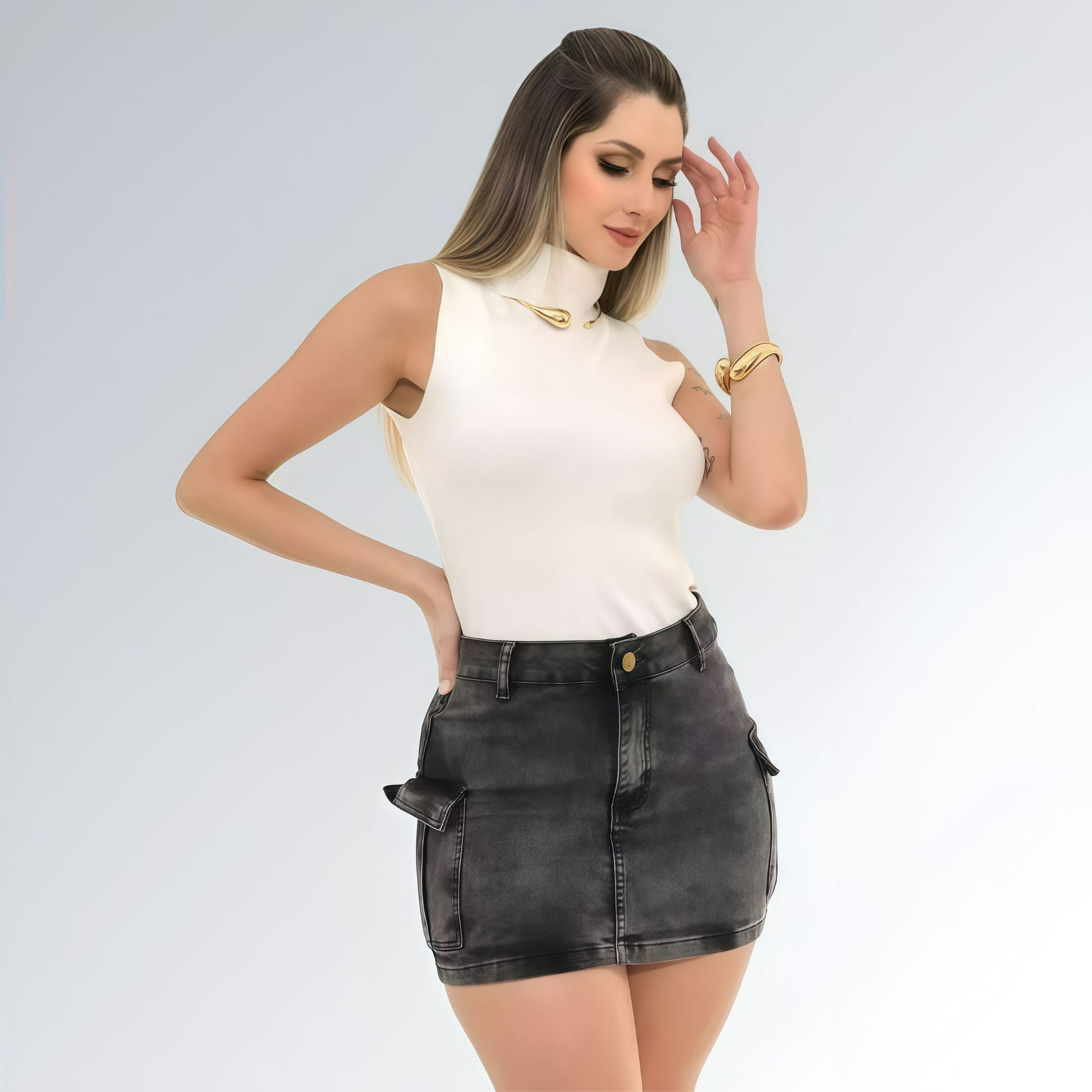 Mini Saia Jeans Grafite - JZ NEW MODA
