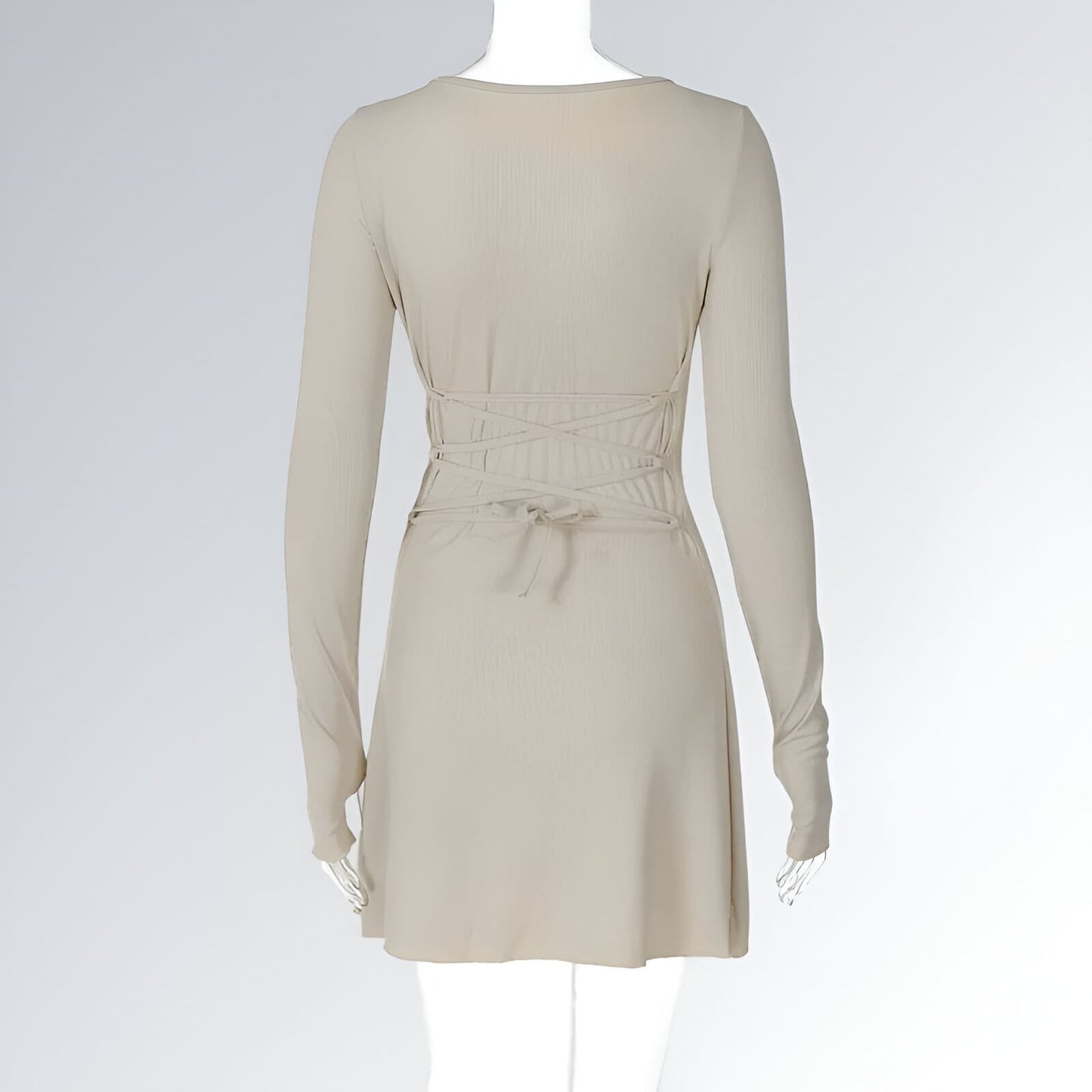 Mini Vestido Decote em V Manga Comprida Slim Feminino Jz new moda