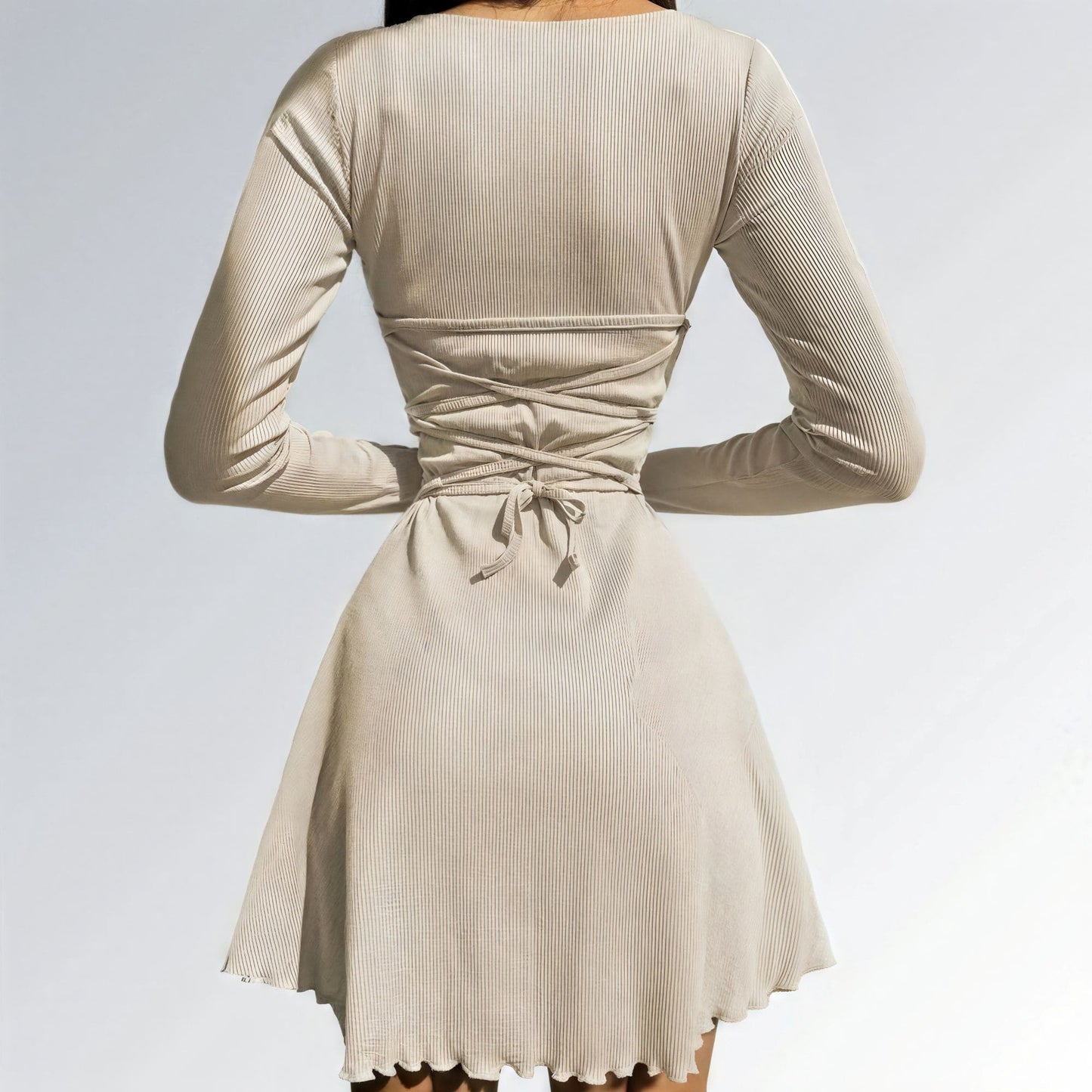 Mini Vestido Decote em V Manga Comprida Slim Feminino Jz new moda