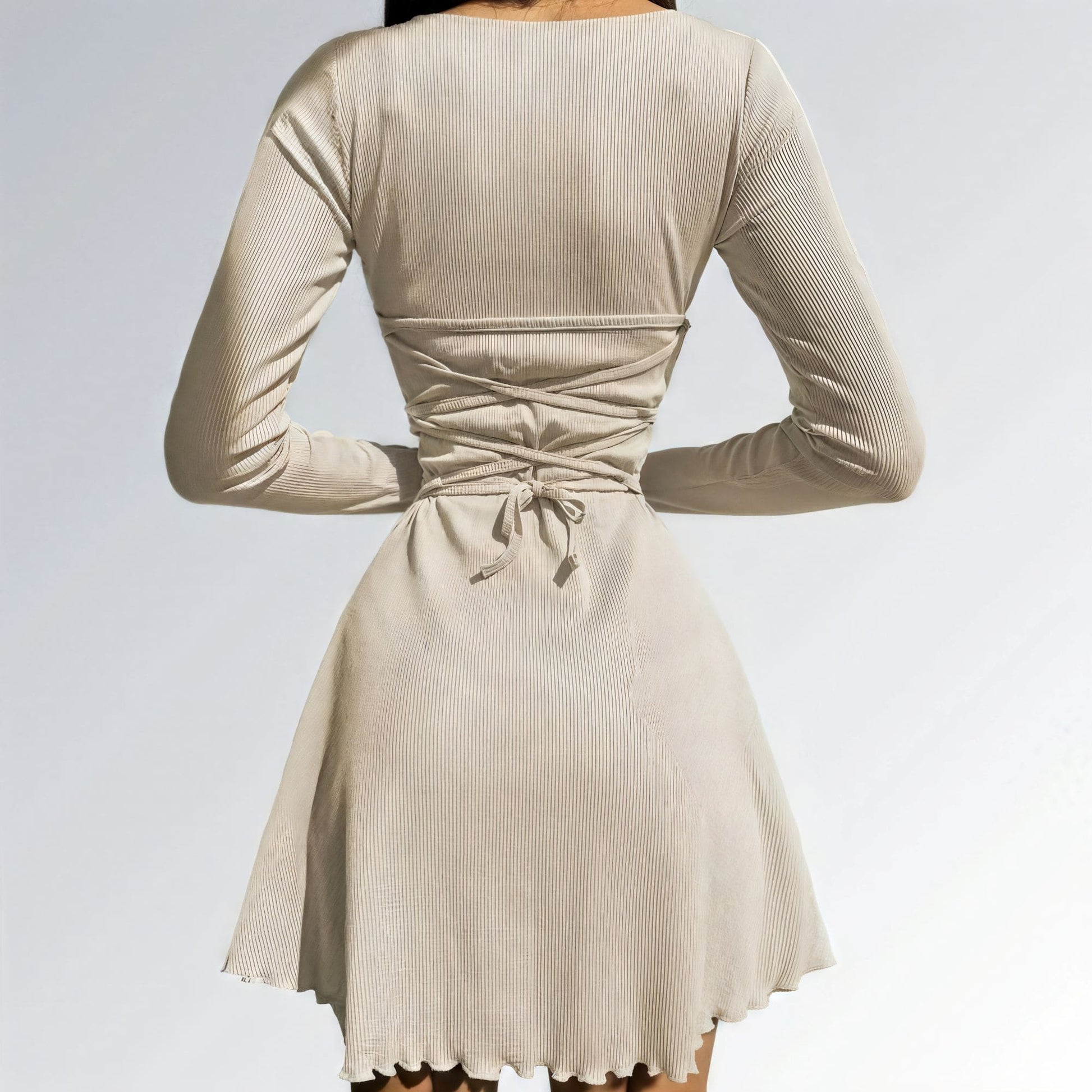 Mini Vestido Decote em V Manga Comprida Slim Feminino Jz new moda