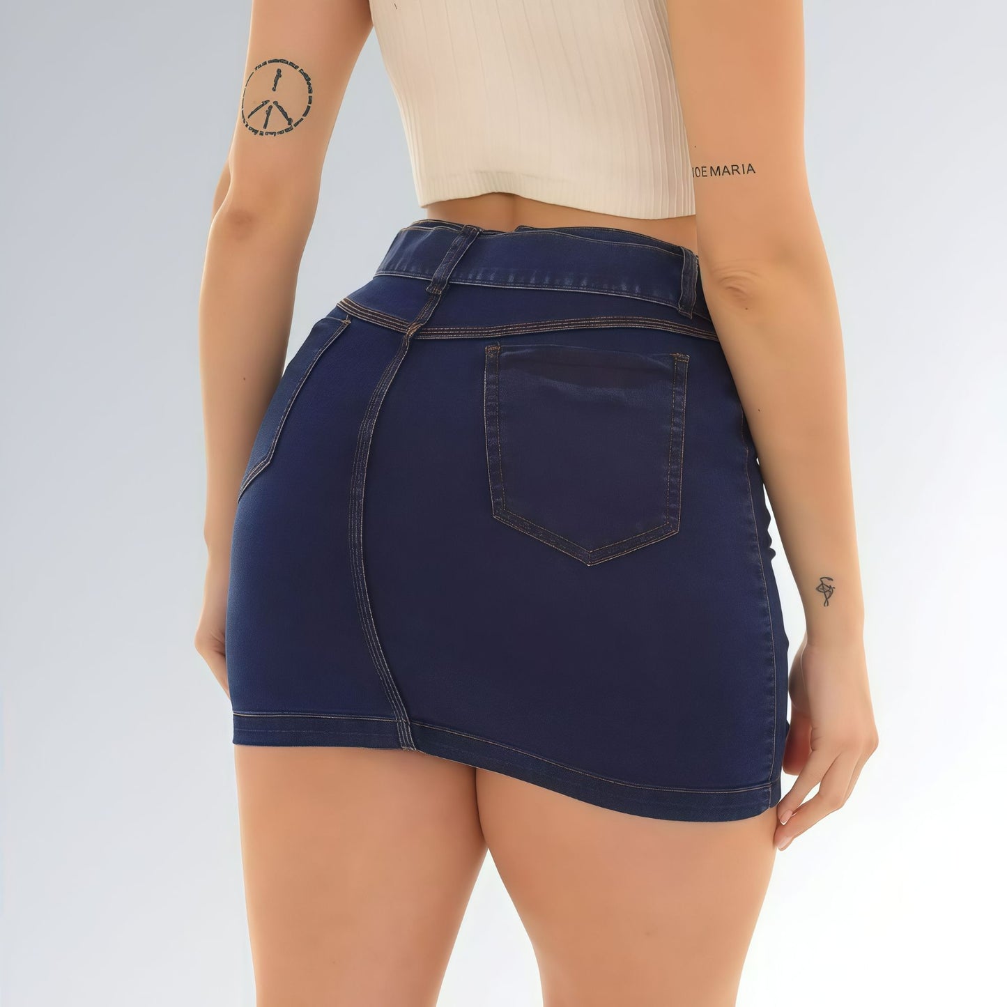 Saia Curta Jeans com Detalhes de Cinto Azul Escuro e Cintura Alta Feminina Jz New Moda