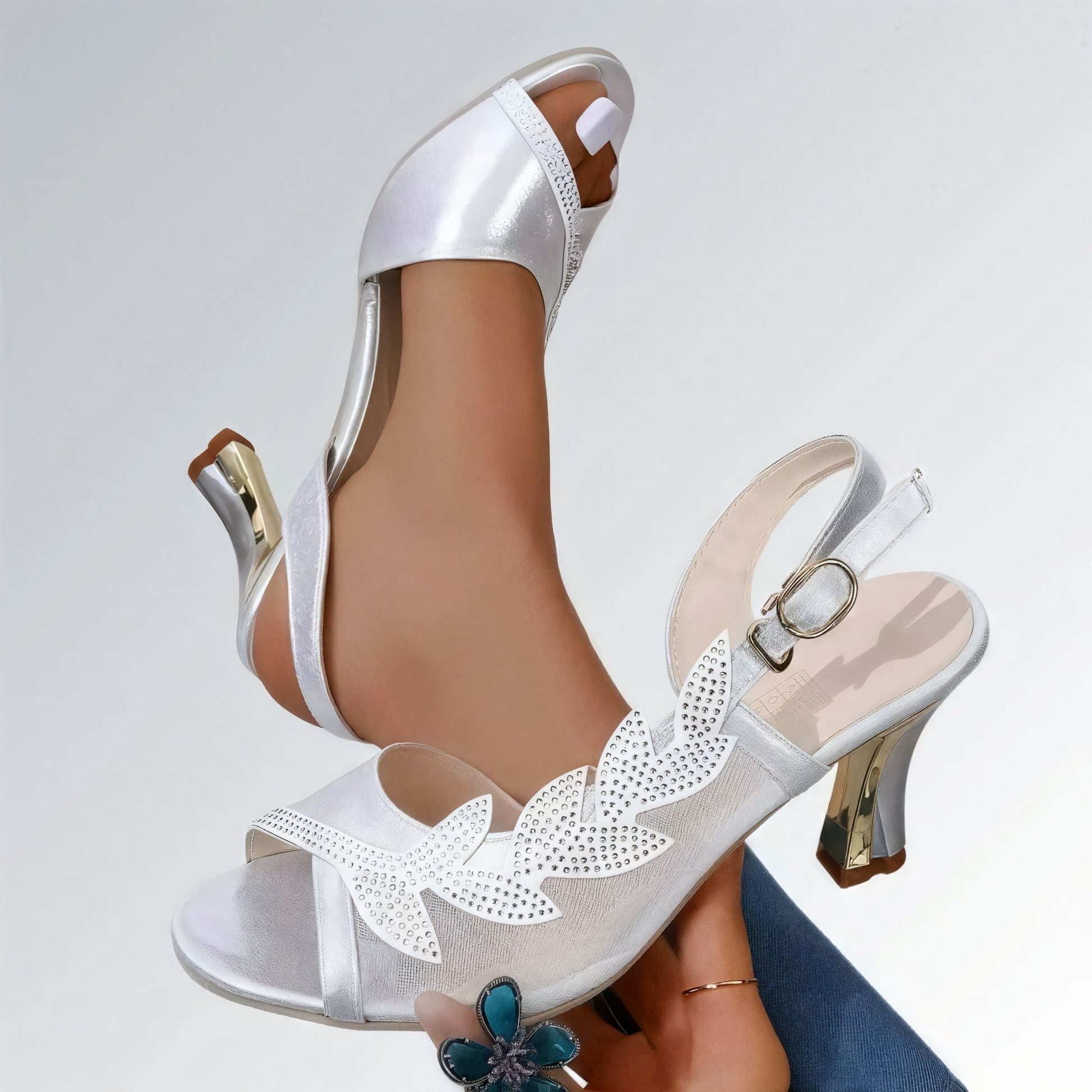 Sandália Feminina de Salto Alto com Cristais Jz new moda