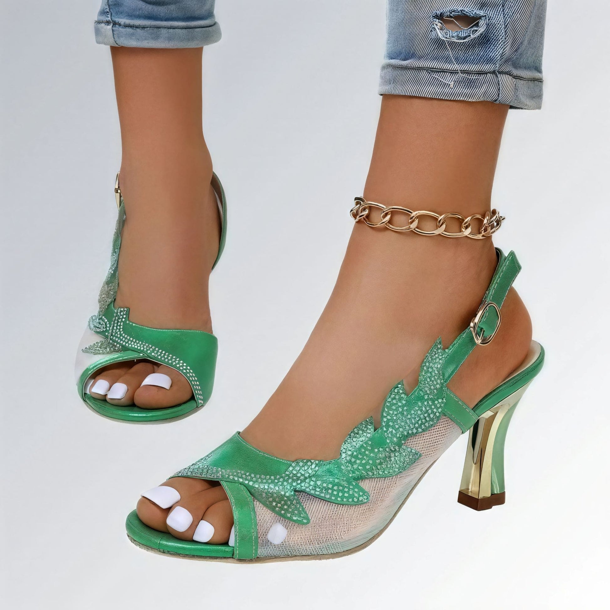 Sandália Feminina de Salto Alto com Cristais Jz new moda