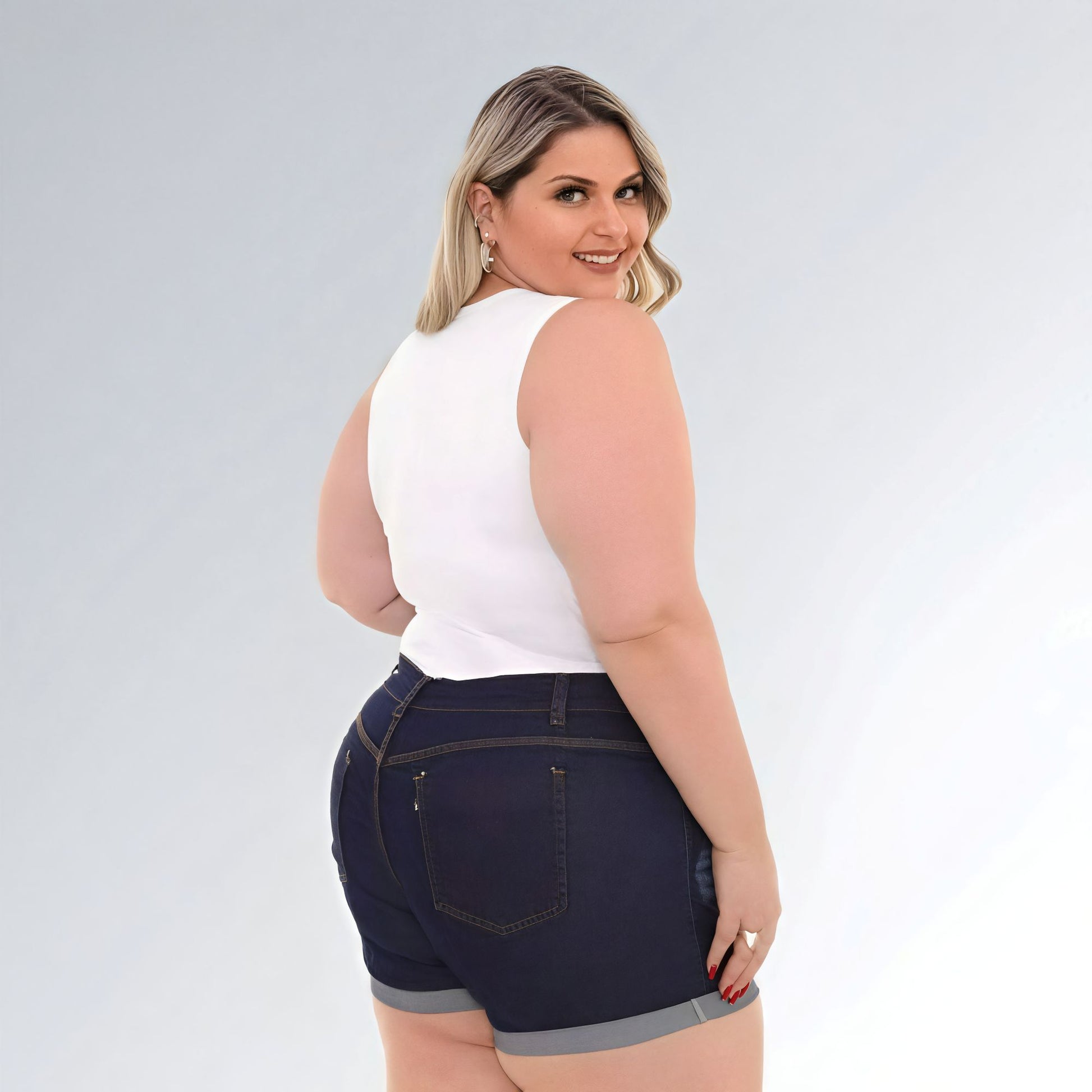 Shorts Feminino Jeans Plus Size Azul Escuro Moda Fashion Jz New Moda