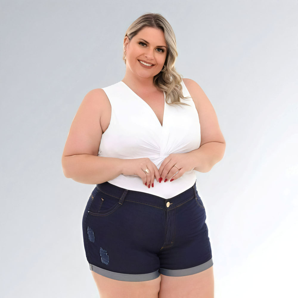 Shorts Feminino Jeans Plus Size Azul Escuro Moda Fashion Jz New Moda