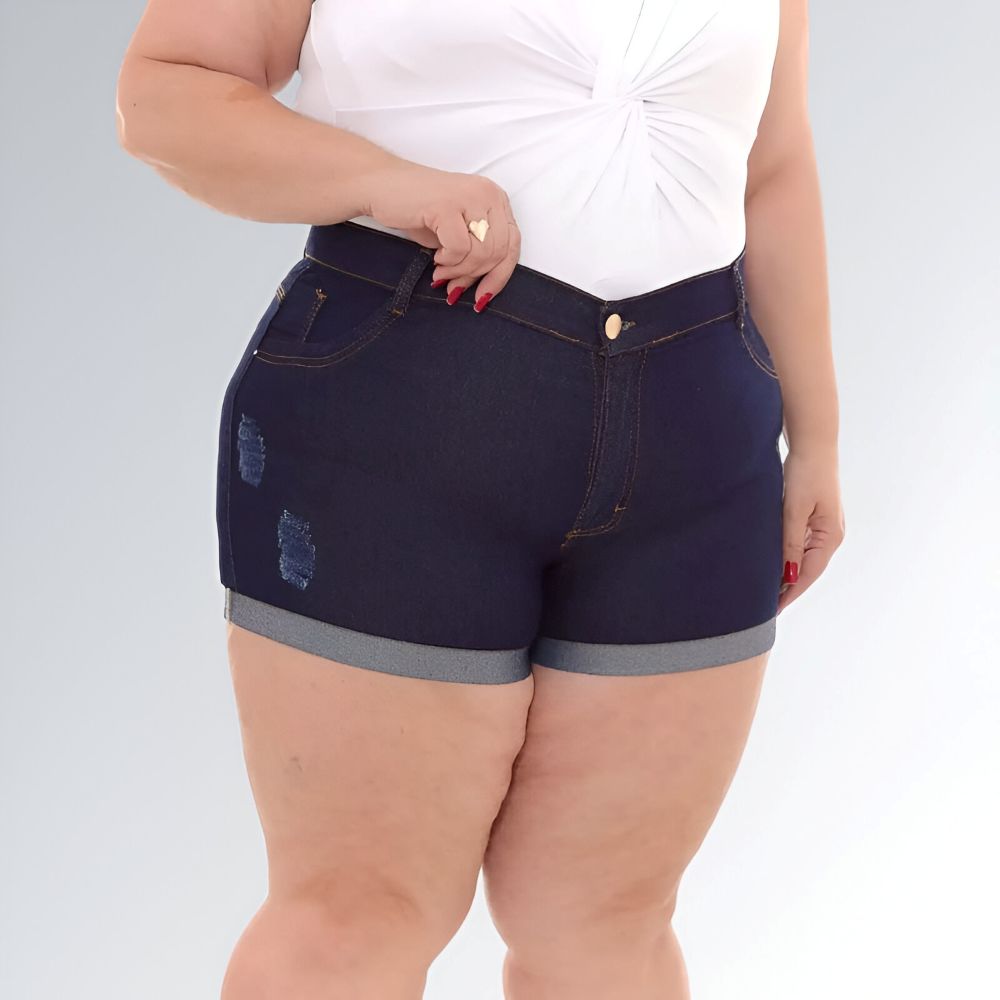 Shorts Feminino Jeans Plus Size Azul Escuro Moda Fashion Jz New Moda