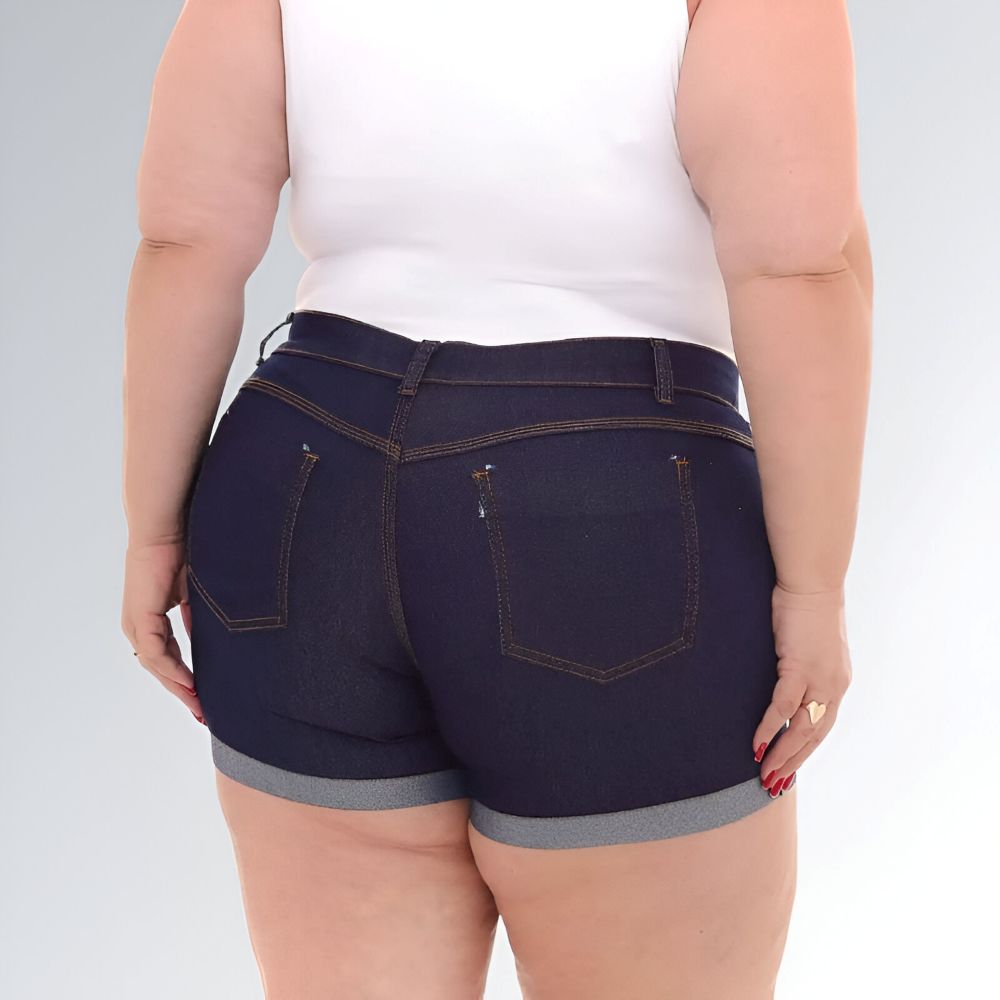 Shorts Feminino Jeans Plus Size Azul Escuro Moda Fashion Jz New Moda