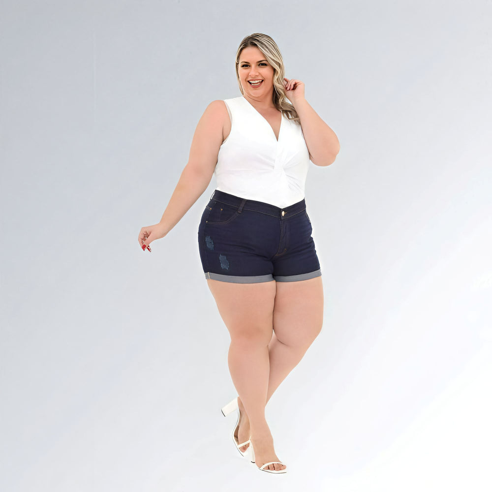 Shorts Feminino Jeans Plus Size Azul Escuro Moda Fashion Jz New Moda