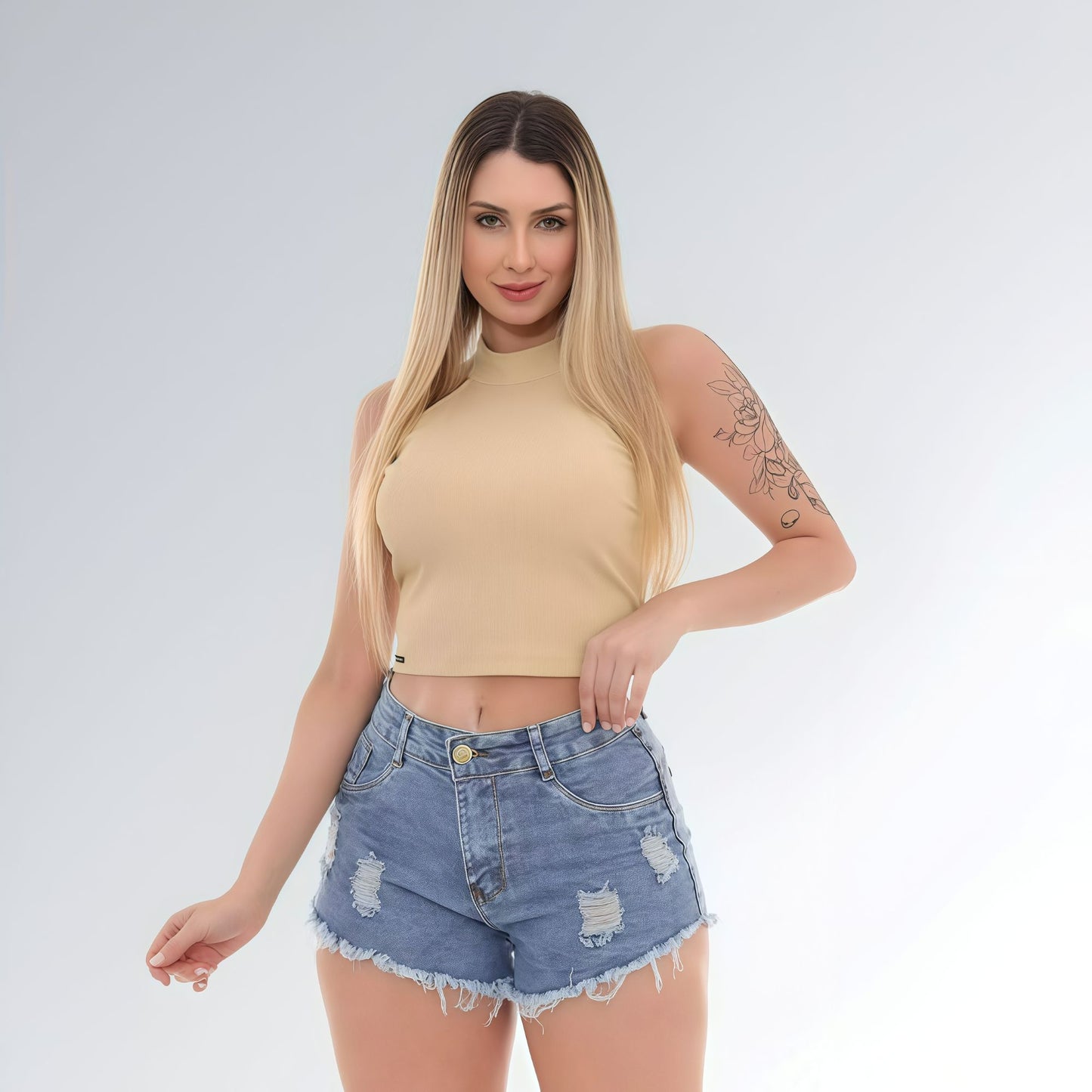 Shorts Jeans Azul Marmorizado Feminino Jz New Moda