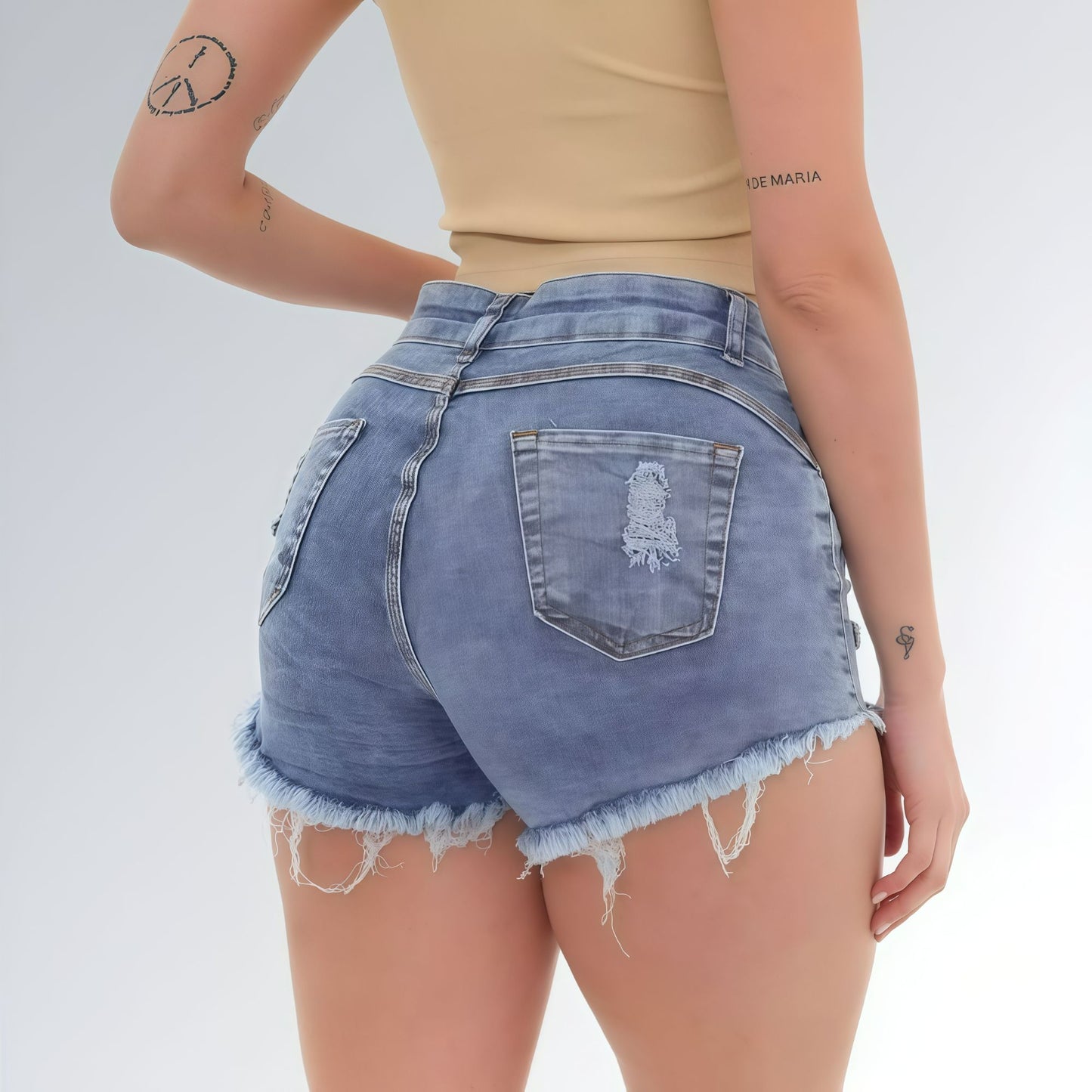 Shorts Jeans Azul Marmorizado Feminino Jz New Moda