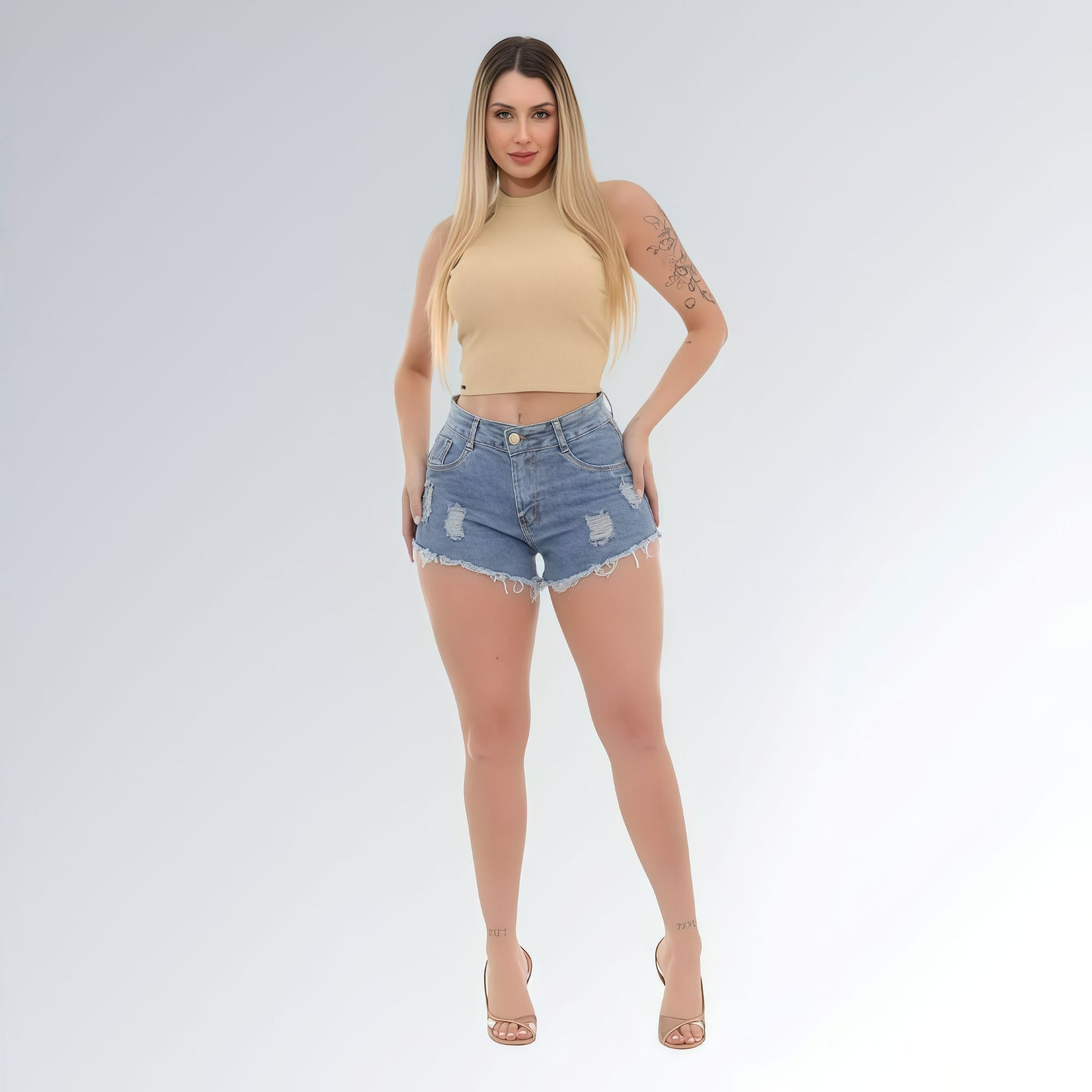 Shorts Jeans Azul Marmorizado Feminino Jz New Moda