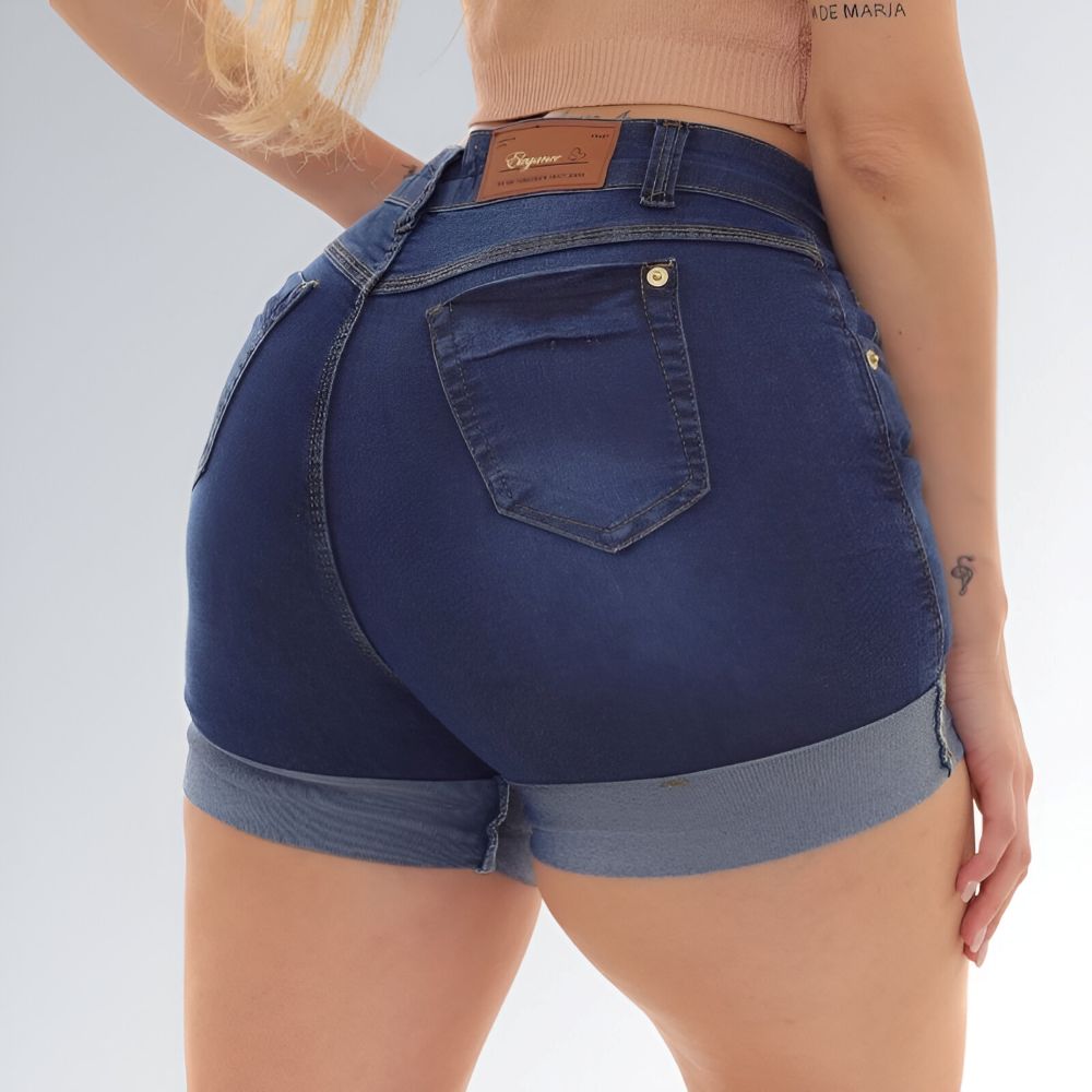 Shorts Jeans Barra Dobrada Meia Coxa Feminino Jz New Moda