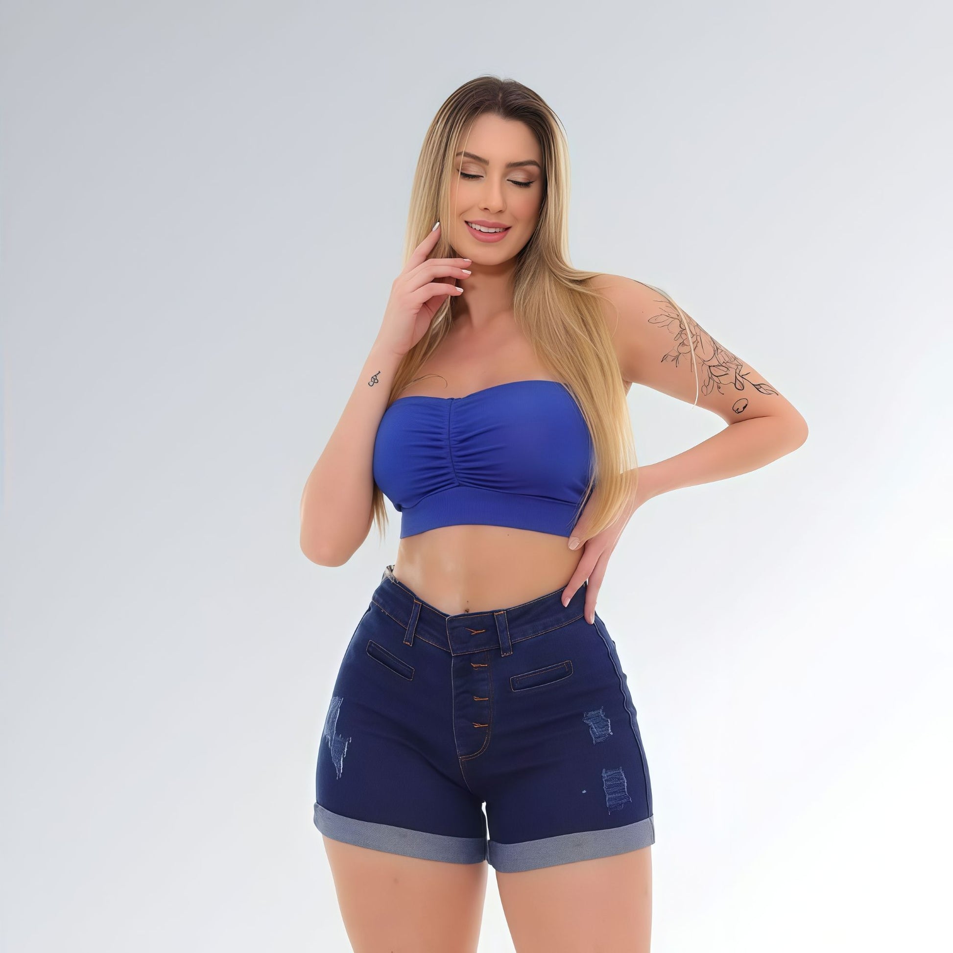 Shorts Jeans Botão Encapado Feminino Jz New Moda