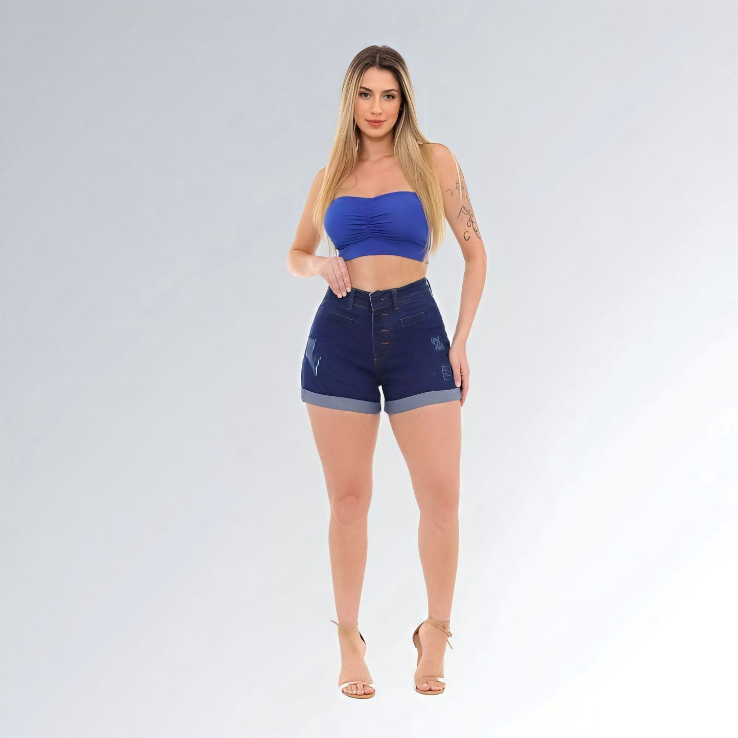 Shorts Jeans Botão Encapado Feminino Jz New Moda