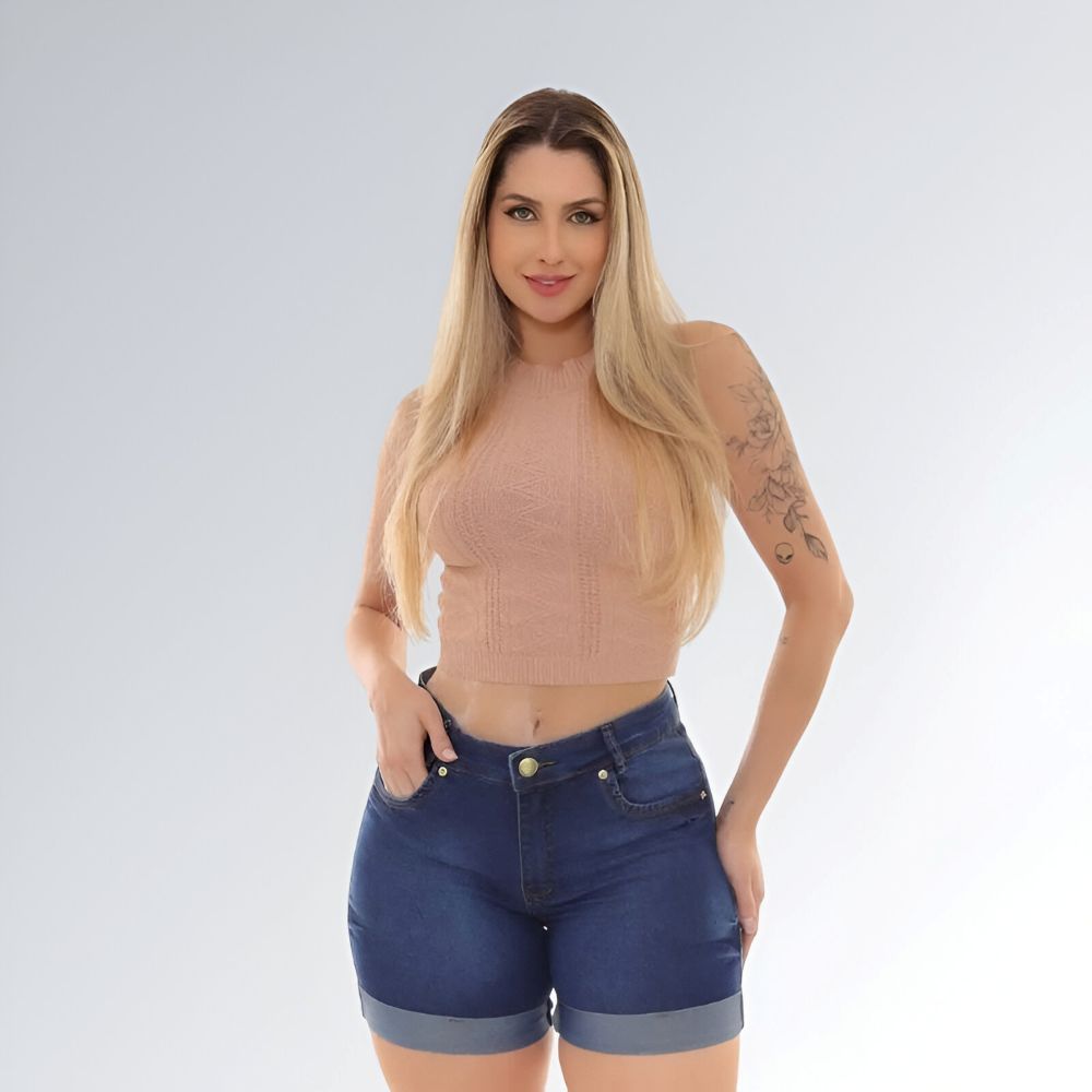 Shorts Jeans Detalhe Barra Dobrada Feminino Jz New Moda