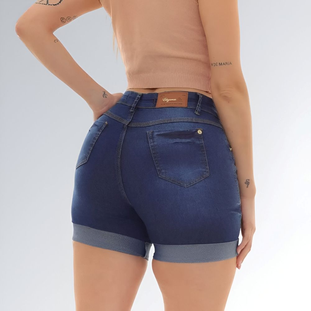 Shorts Jeans Detalhe Barra Dobrada Feminino Jz New Moda