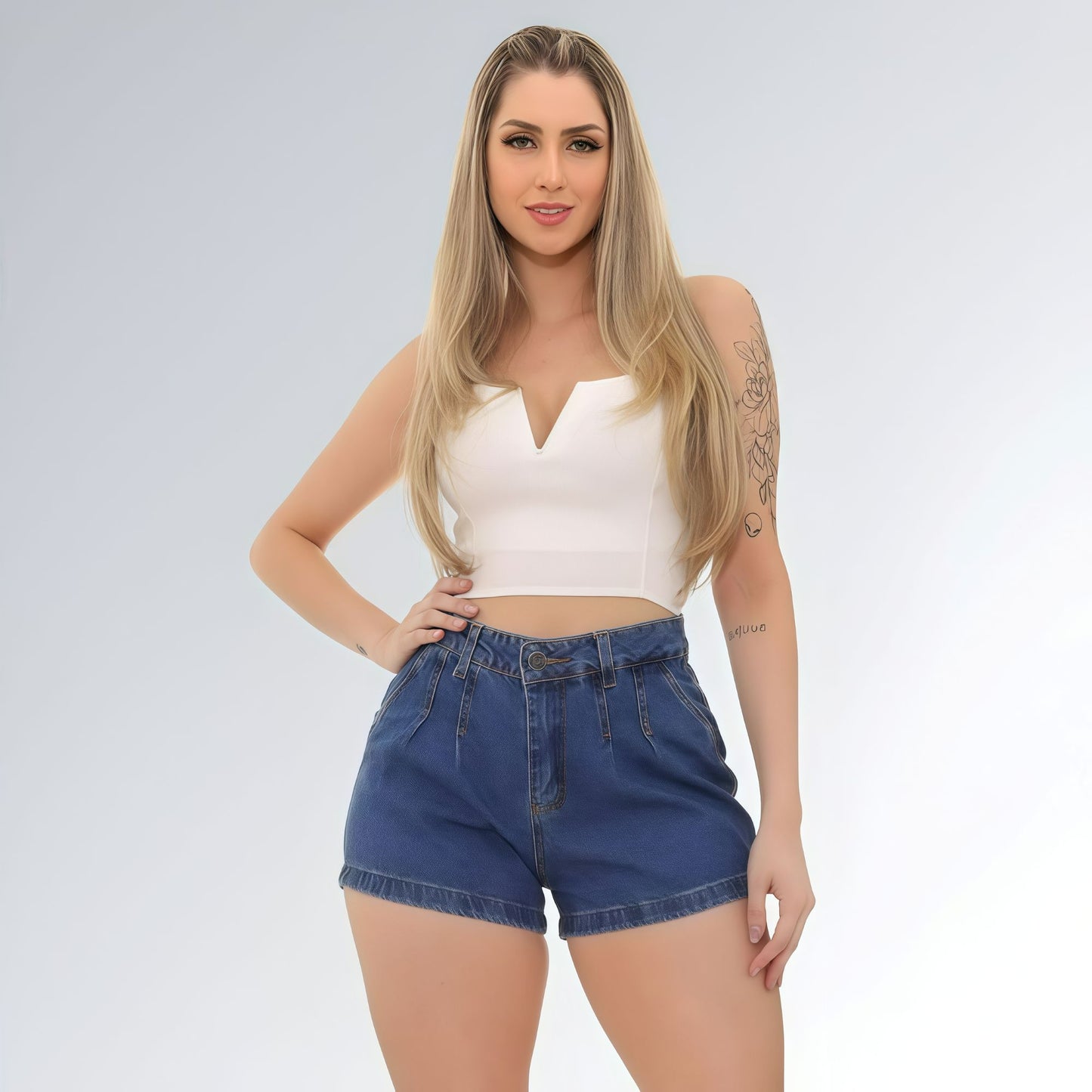 Shorts Jeans Feminino 100% Algodão Cintura Alta Jz New Moda
