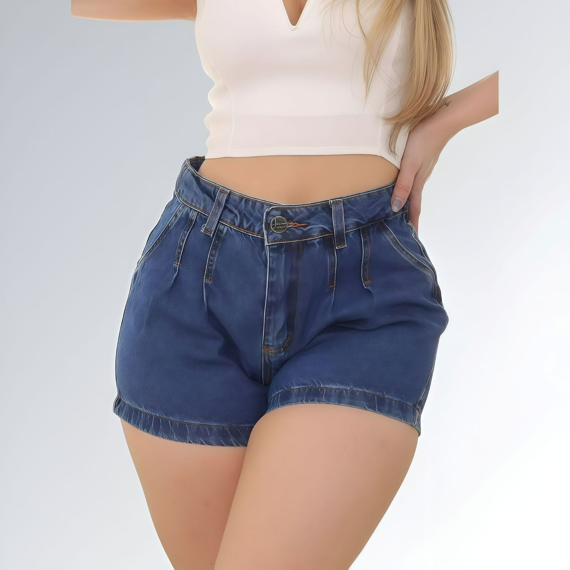 Shorts Jeans Feminino 100% Algodão Cintura Alta Jz New Moda