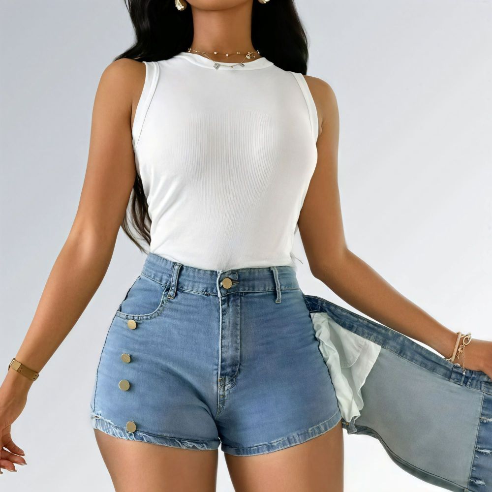 Shorts Saia Feminino com Bolso Design com Botões Jz new moda