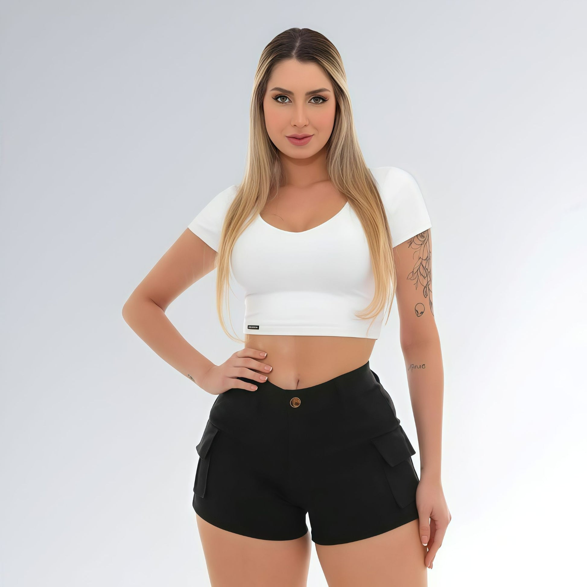 Shorts Sarja Cargo Black Trend Feminino Jz New Moda