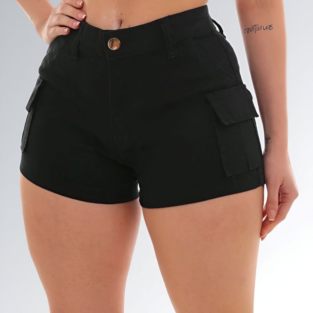 Shorts Sarja Cargo Black Trend Feminino Jz New Moda