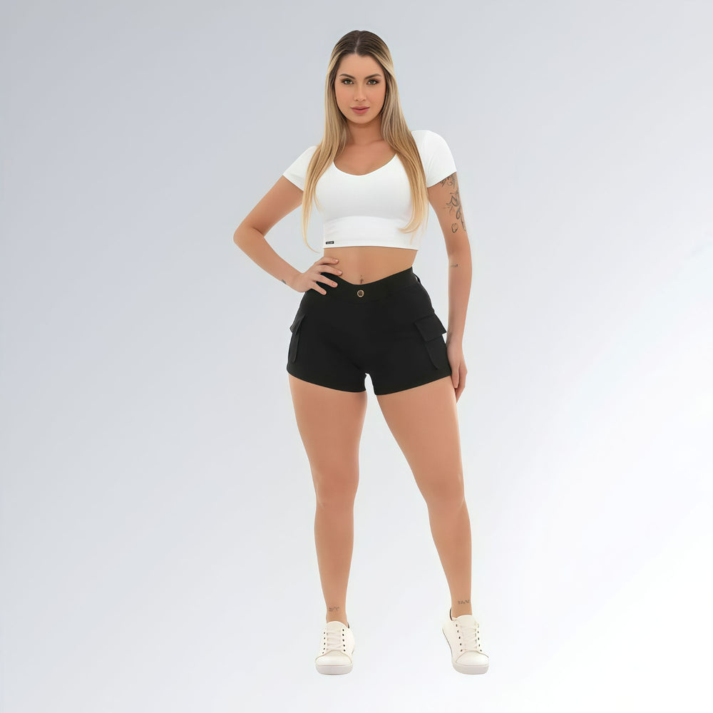 Shorts Sarja Cargo Black Trend Feminino Jz New Moda