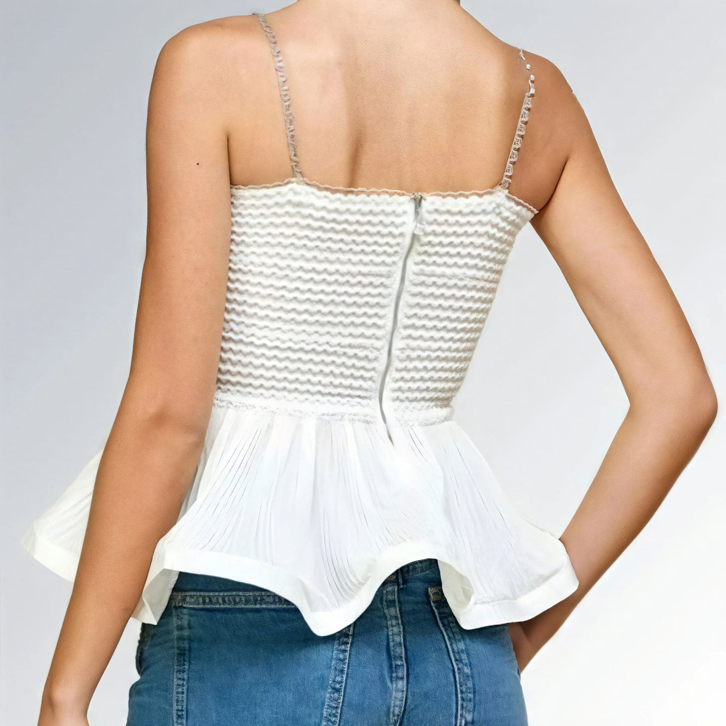 Top Strass Bainha Franzida Casual Decote Coração Liso sem Mangas Skinny Feminino Jz new moda