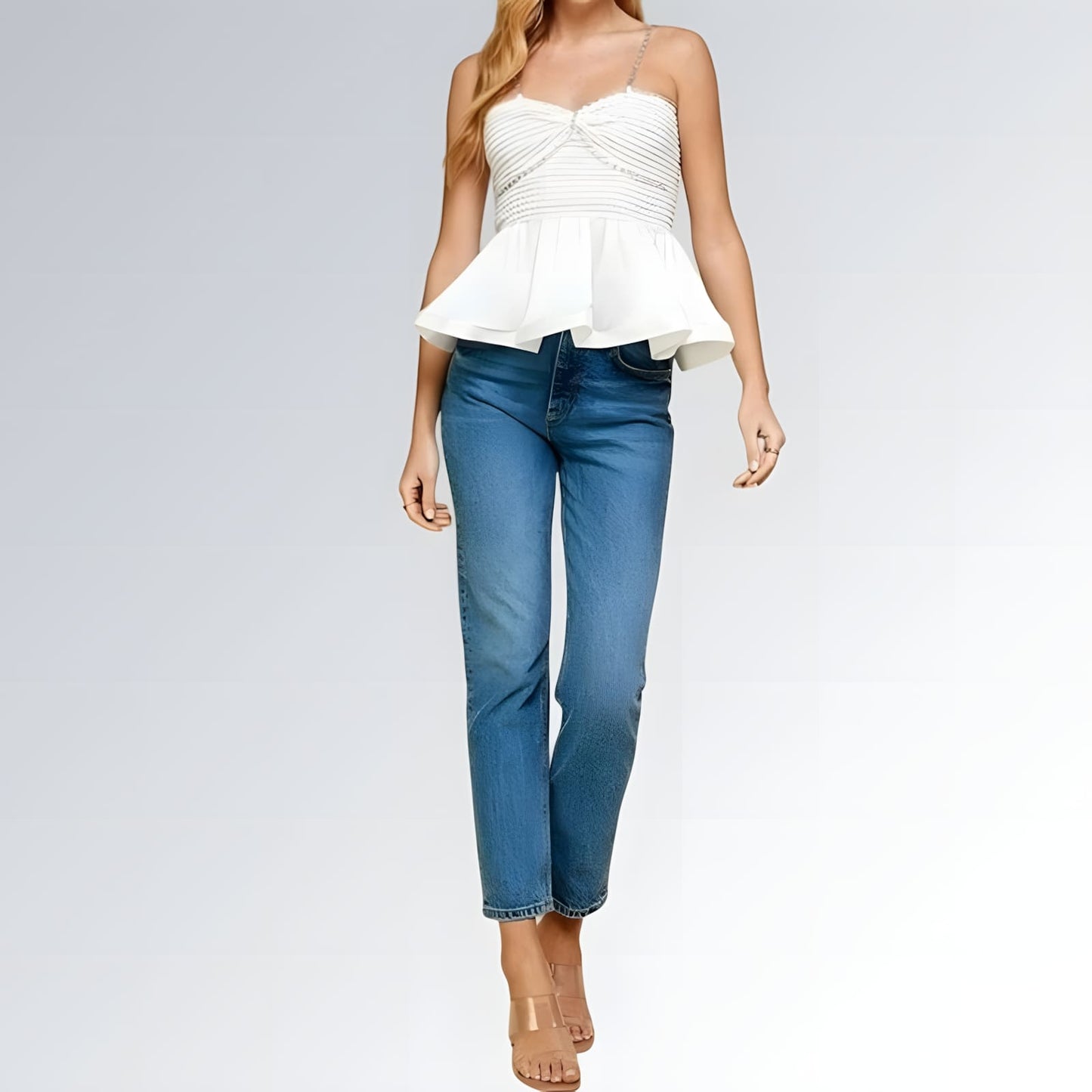 Top Strass Bainha Franzida Casual Decote Coração Liso sem Mangas Skinny Feminino Jz new moda