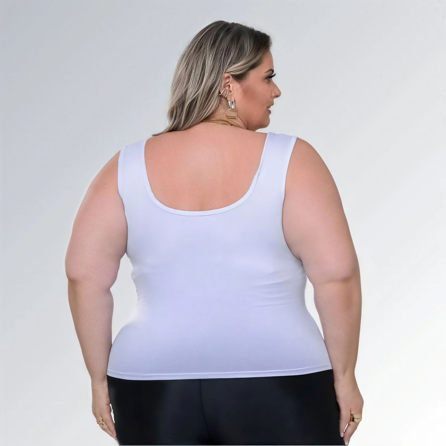 Blusa Regata Decote Quadrado Plus Size Alça Larga Branca Feminina Jz new moda