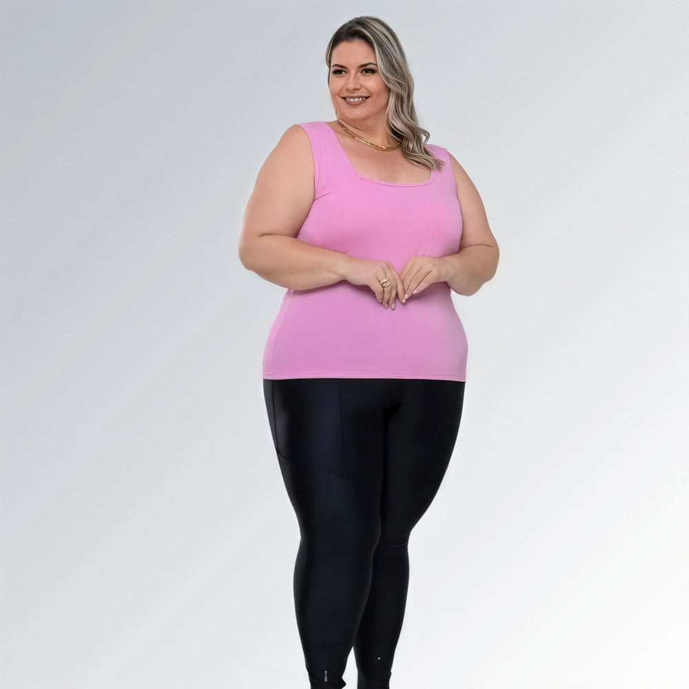 Blusa Regata Decote Quadrado Rosa Plus Size Alça Larga Feminina Jz new moda