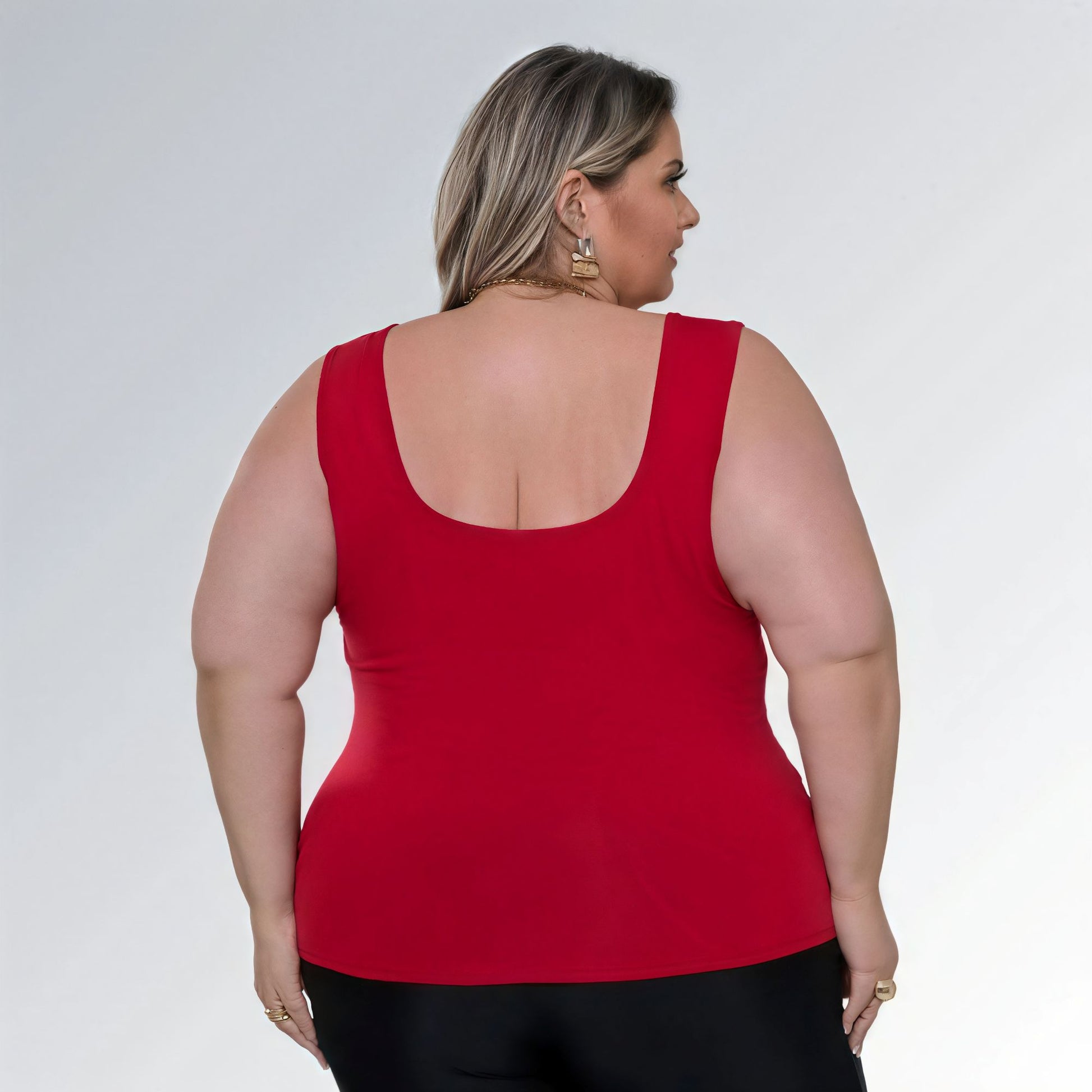 Blusa Regata Decote Quadrado Vermelha Plus Size Alça Larga Feminina Jz new moda