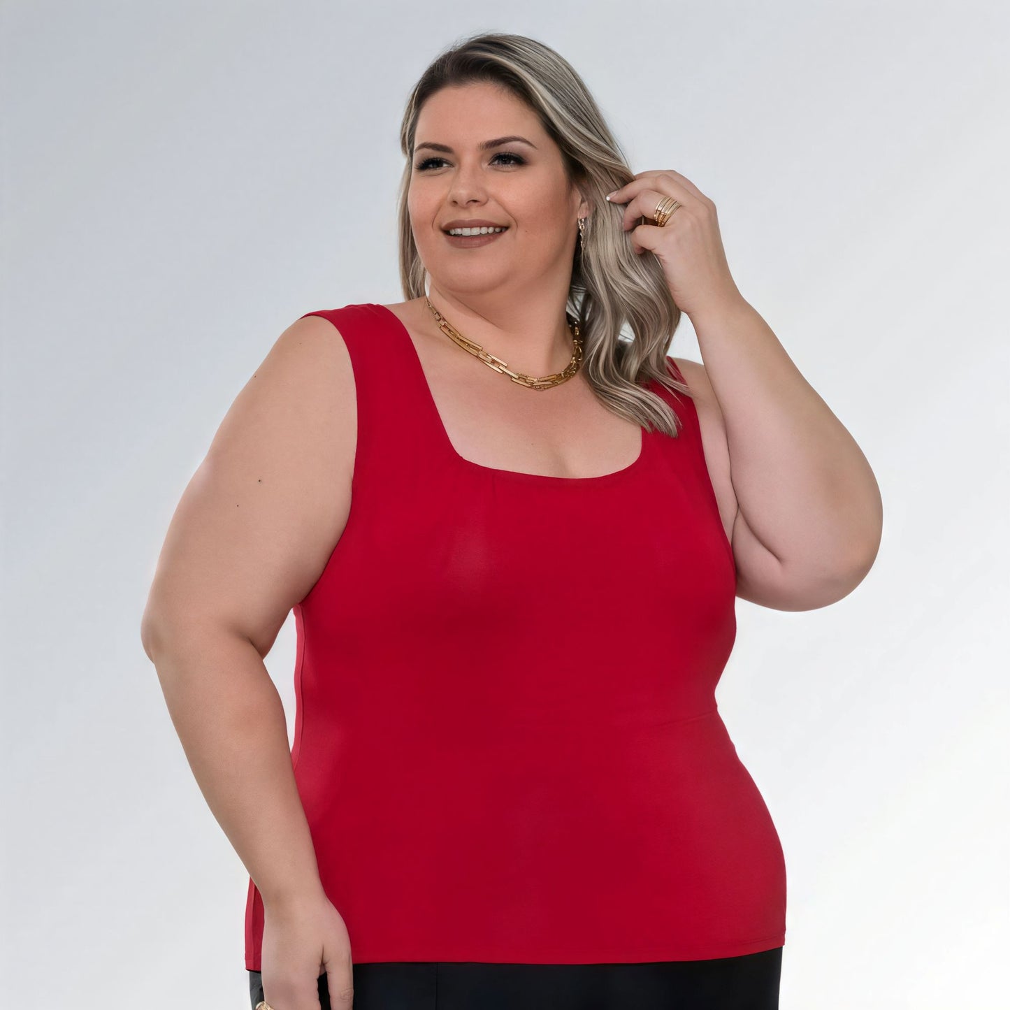 Blusa Regata Decote Quadrado Vermelha Plus Size Alça Larga Feminina Jz new moda