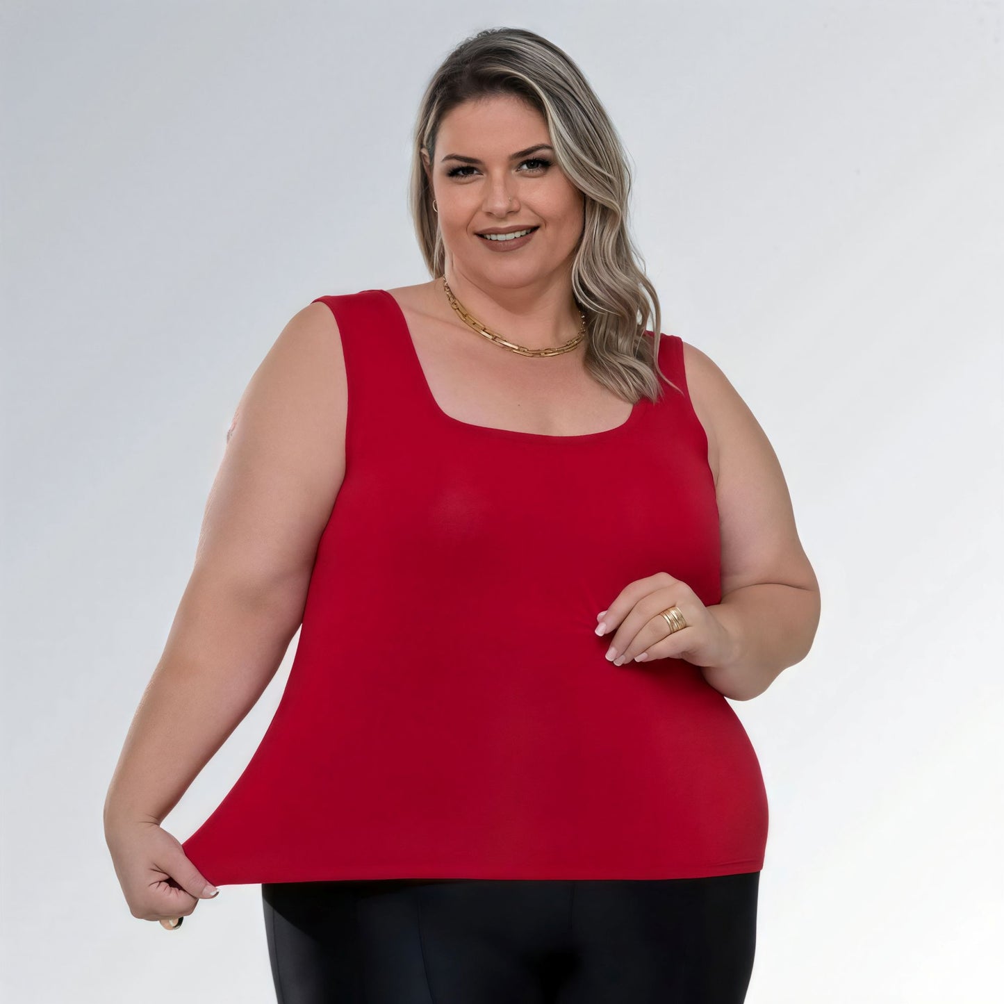 Blusa Regata Decote Quadrado Vermelha Plus Size Alça Larga Feminina Jz new moda