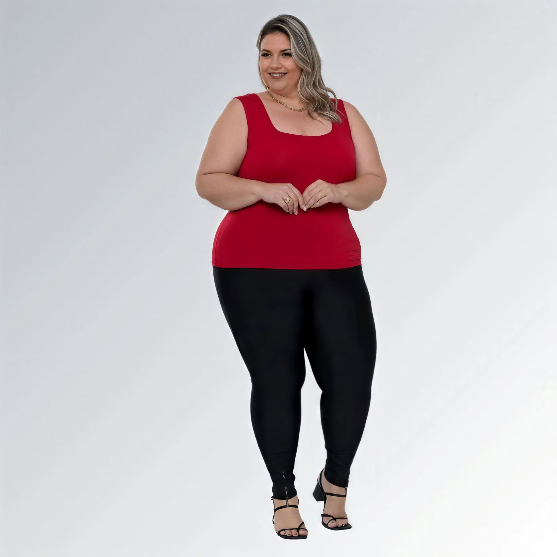 Blusa Regata Decote Quadrado Vermelha Plus Size Alça Larga Feminina Jz new moda
