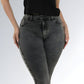 Calça Jeans Feminina Cinza Grafite Manchada Cintura Média Jz New Moda