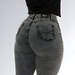 Calça Jeans Feminina Cinza Grafite Manchada Cintura Média Jz New Moda
