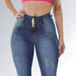 Calça Jeans Feminina Lavagem Azul Cós Largo Quatro Botões Sem Bolso Jz New Moda