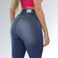 Calça Jeans Feminina Lavagem Azul Cós Largo Quatro Botões Sem Bolso Jz New Moda