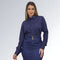 Camisa social manga longa modelagem slim feminina azul marinho com gola clássica e botões frontais — peça elegante disponível para venda online de moda feminina formal e casual.