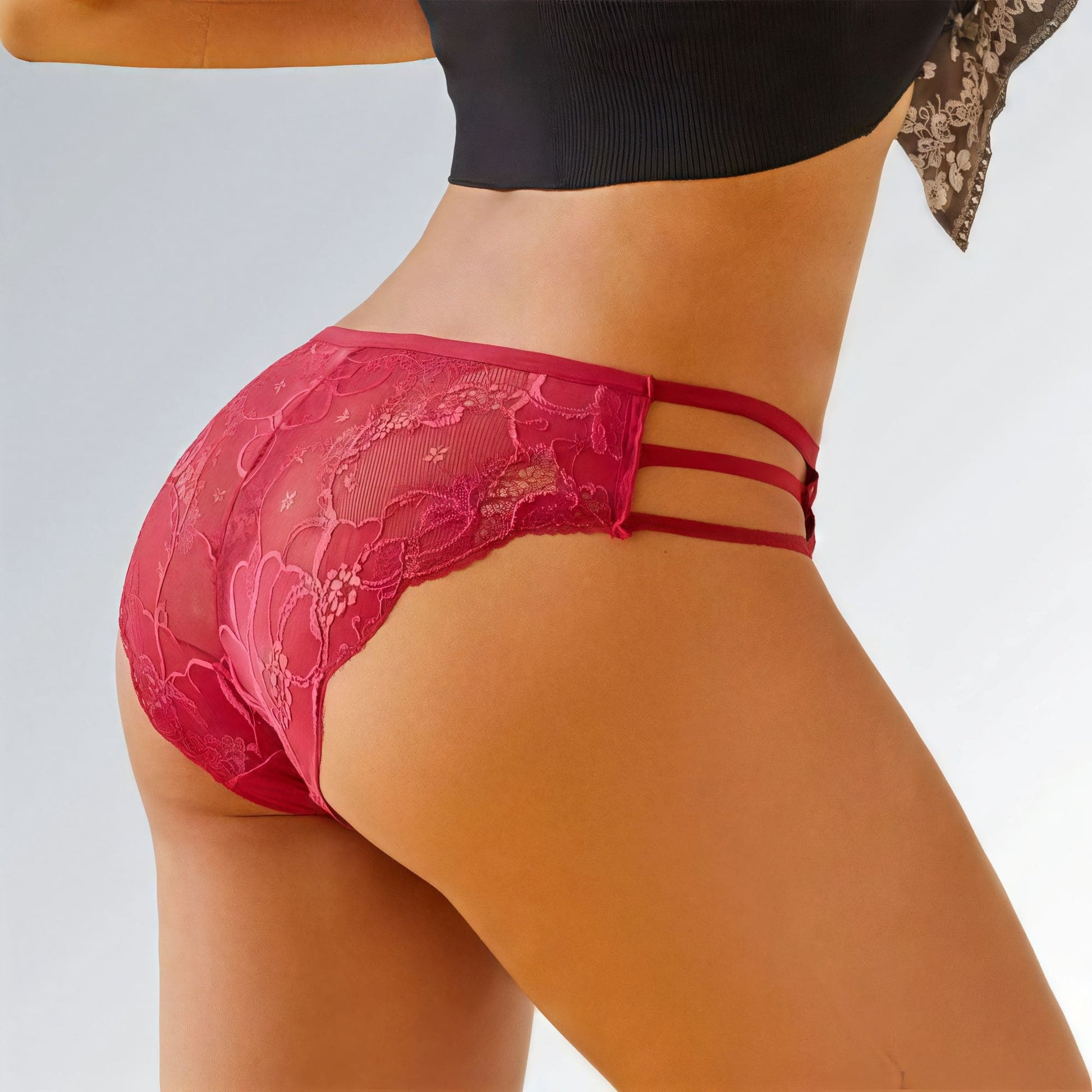 Conjunto de 3 peças de calcinhas femininas de renda floral cintura baixa Jz new moda