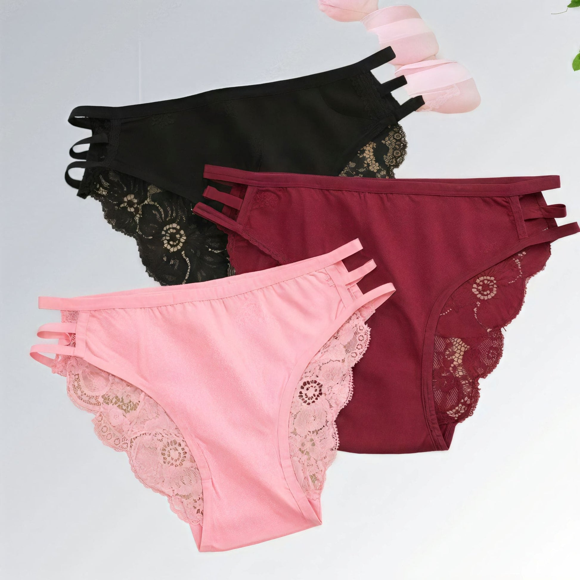 Conjunto de 3 peças de calcinhas femininas de renda floral cintura baixa Jz new moda