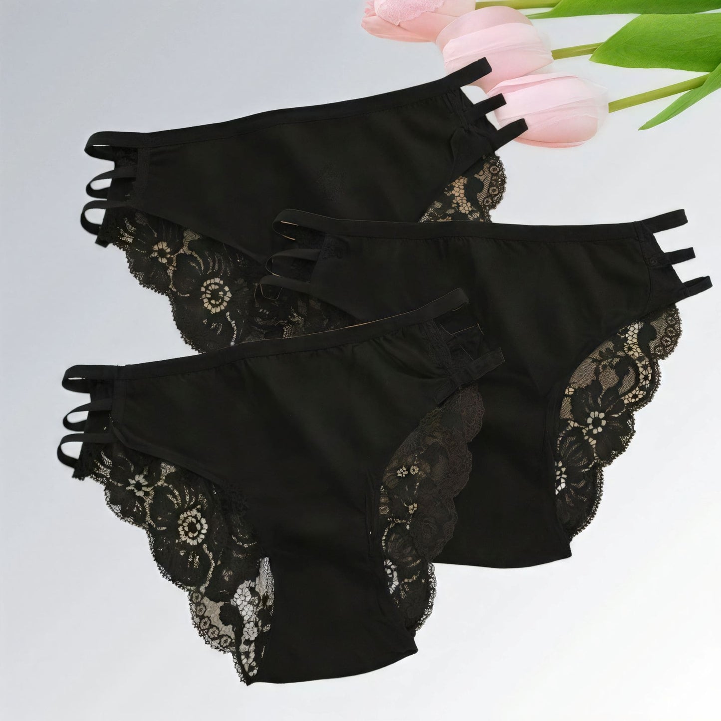 Conjunto de 3 peças de calcinhas femininas de renda floral cintura baixa Jz new moda