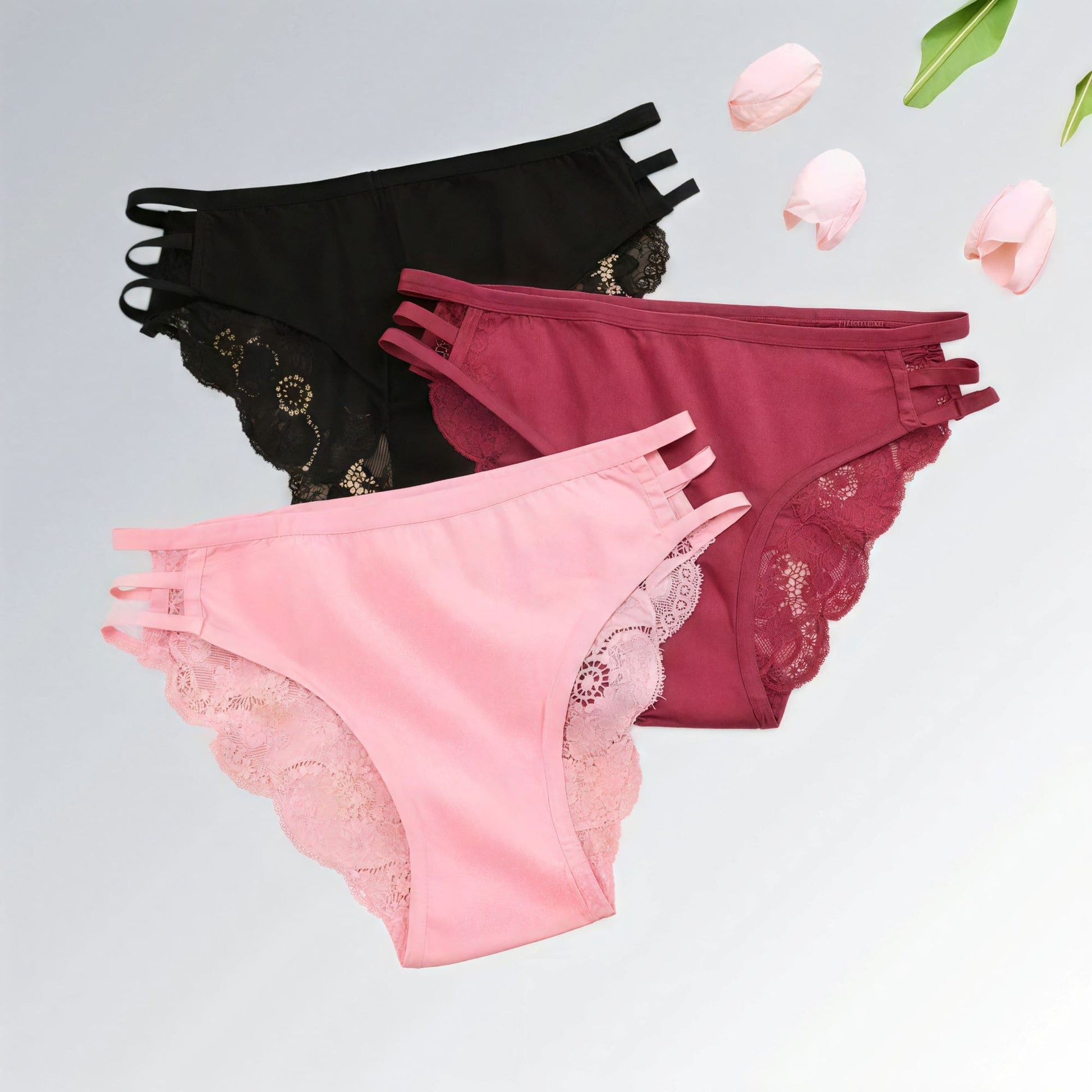 Conjunto de 3 peças de calcinhas femininas de renda floral cintura baixa Jz new moda