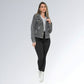 Jaqueta Jeans Cinza Grafite Marmorizada Feminina Jz New Moda